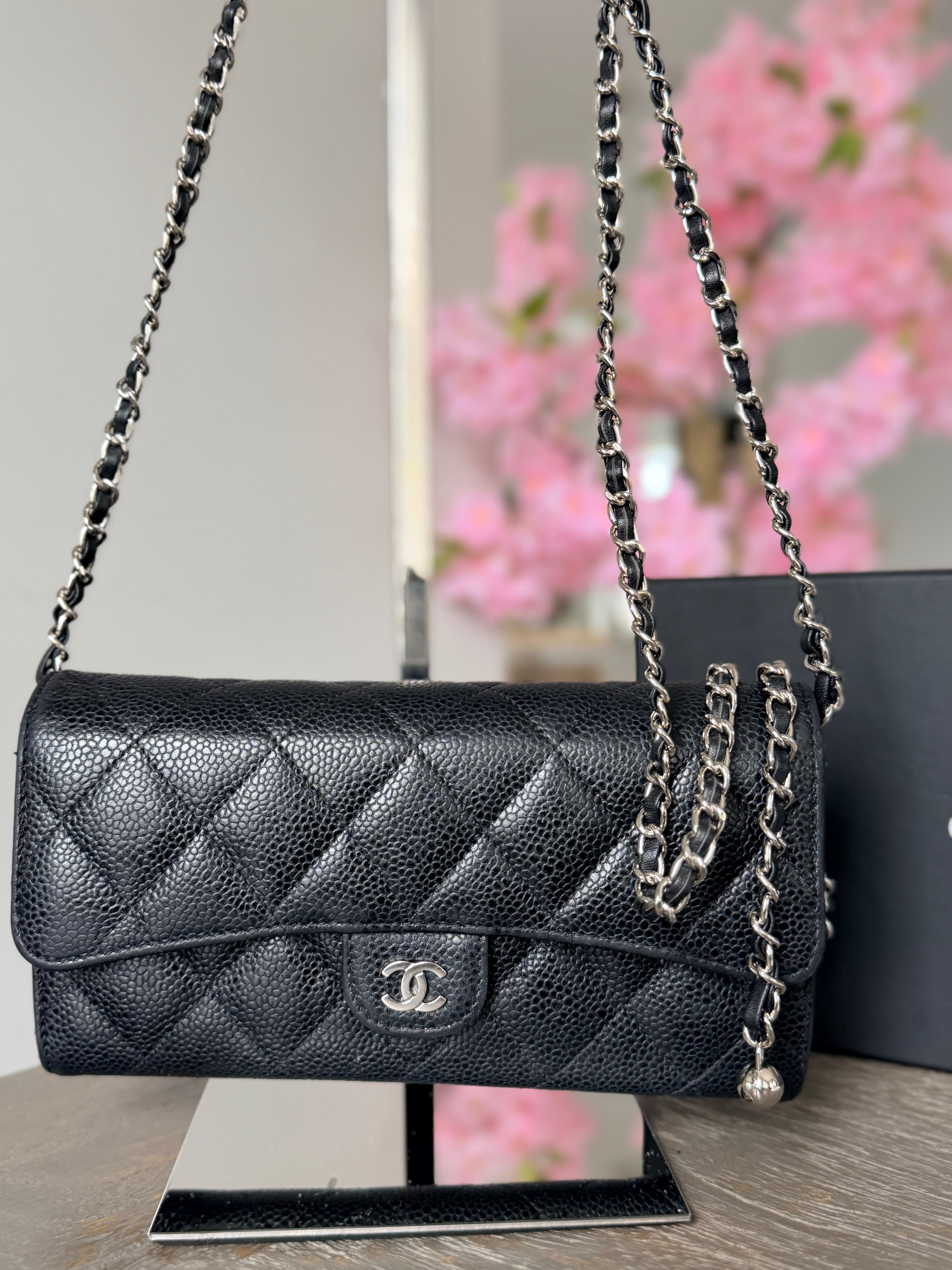 Chanel Long Wallet (2019) Black Caviar Leather Silver Hardware