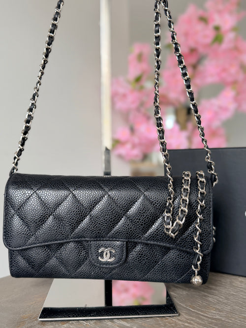 Chanel Long Wallet (2019) Black Caviar Leather Silver Hardware