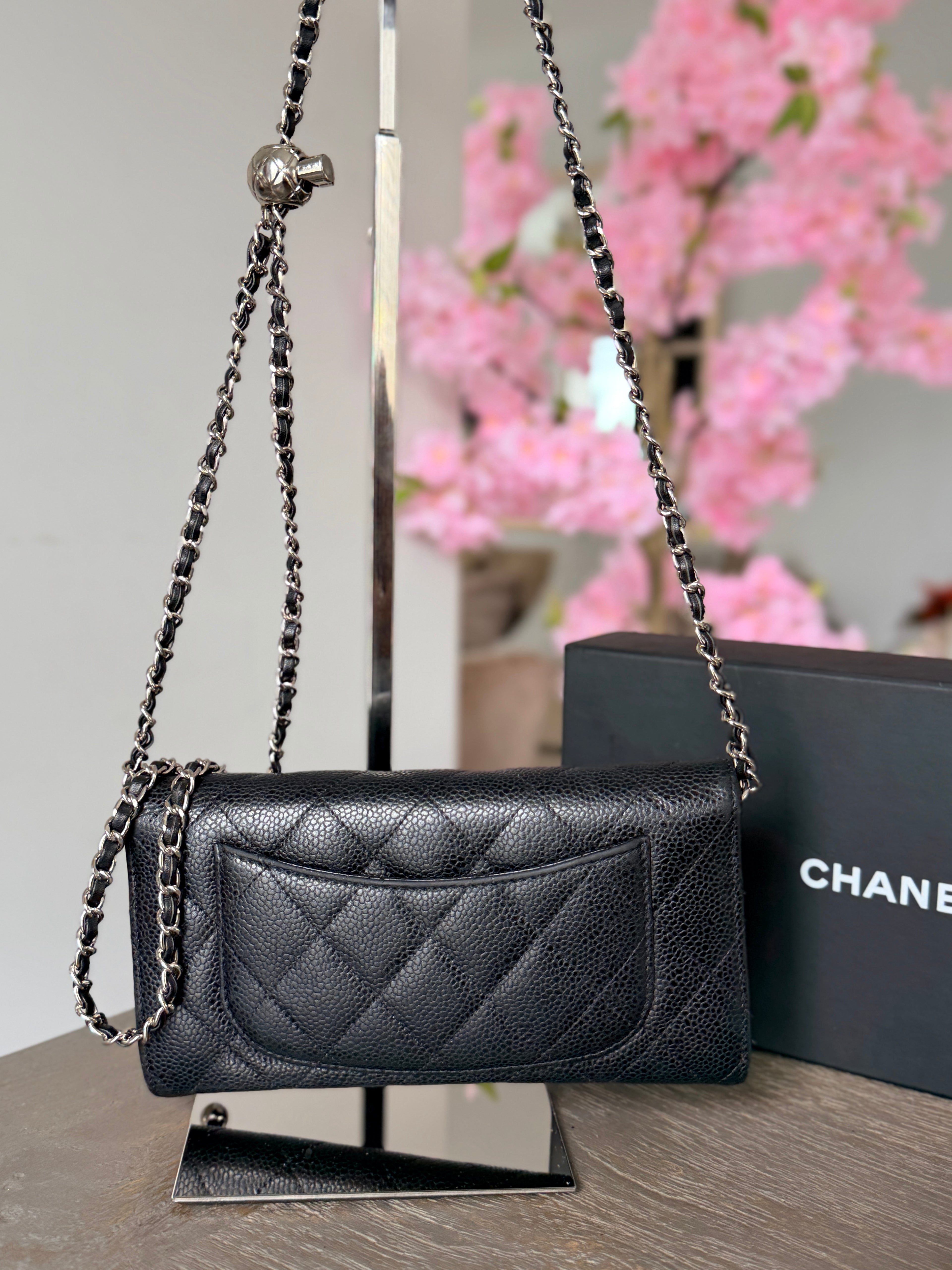 Chanel Long Wallet (2019) Black Caviar Leather Silver Hardware