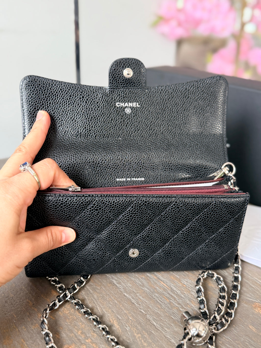 Chanel Long Wallet (2019) Black Caviar Leather Silver Hardware