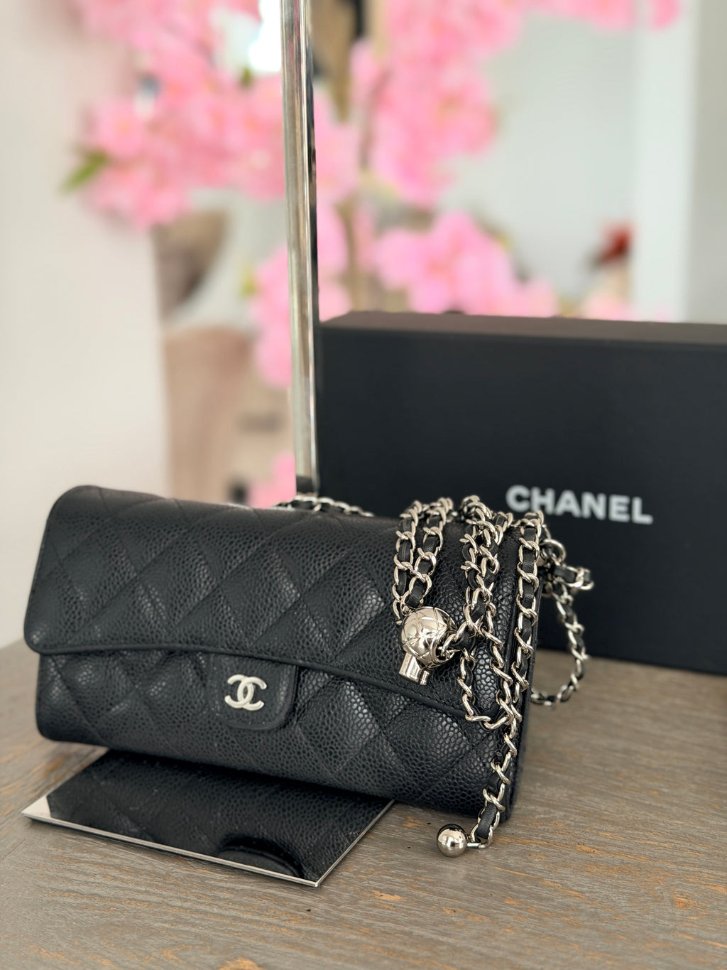 Chanel Long Wallet (2019) Black Caviar Leather Silver Hardware