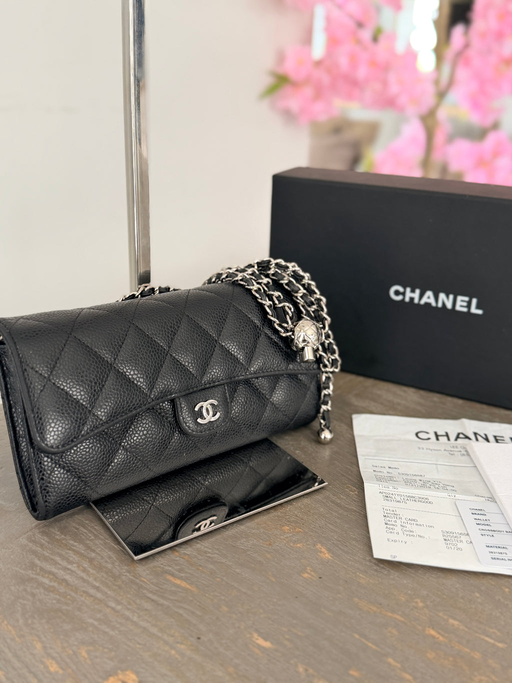 Chanel Long Wallet (2019) Black Caviar Leather Silver Hardware
