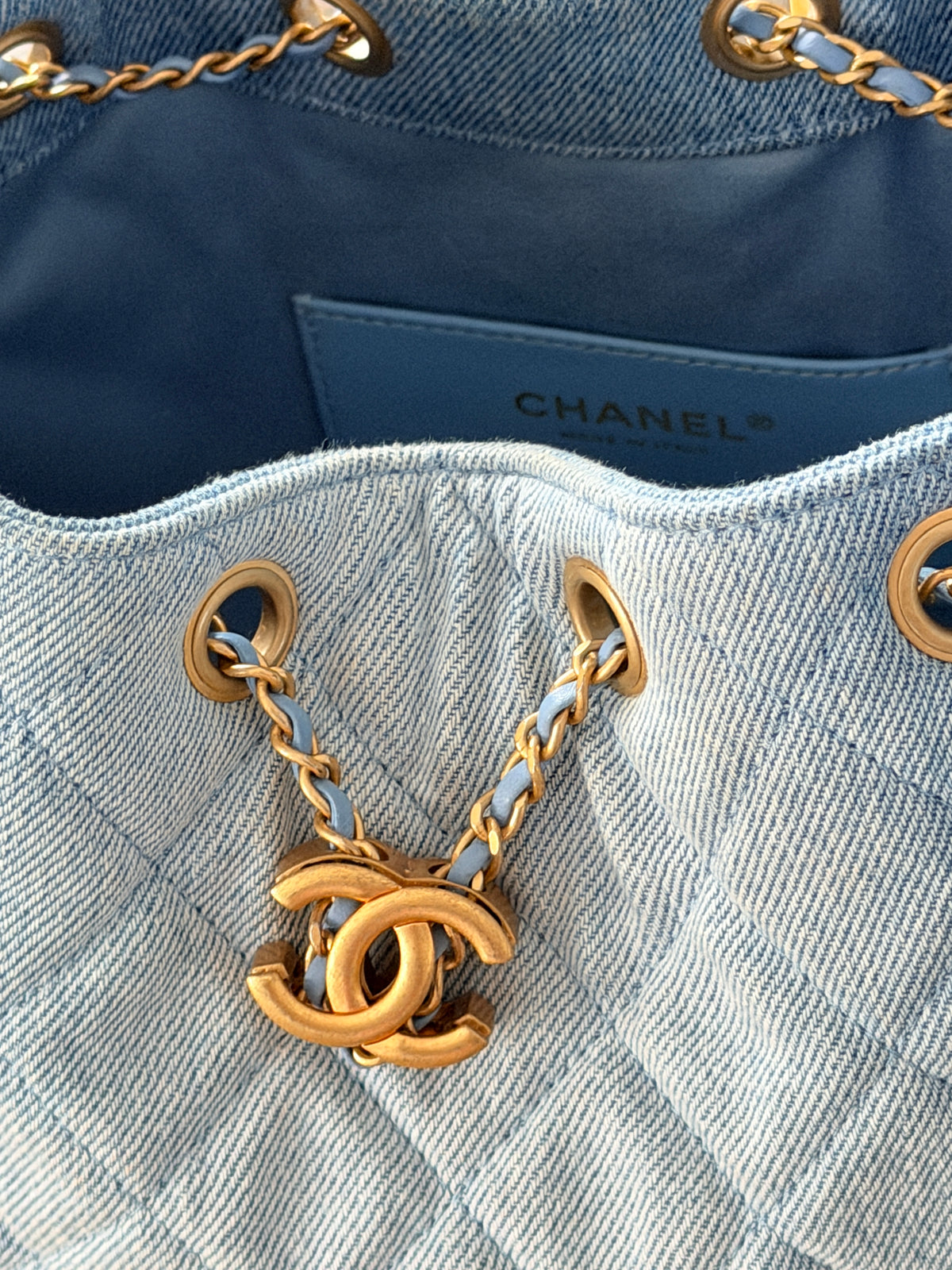Chanel 25 Washed Denim Small Hobo Bag Gold Hardware