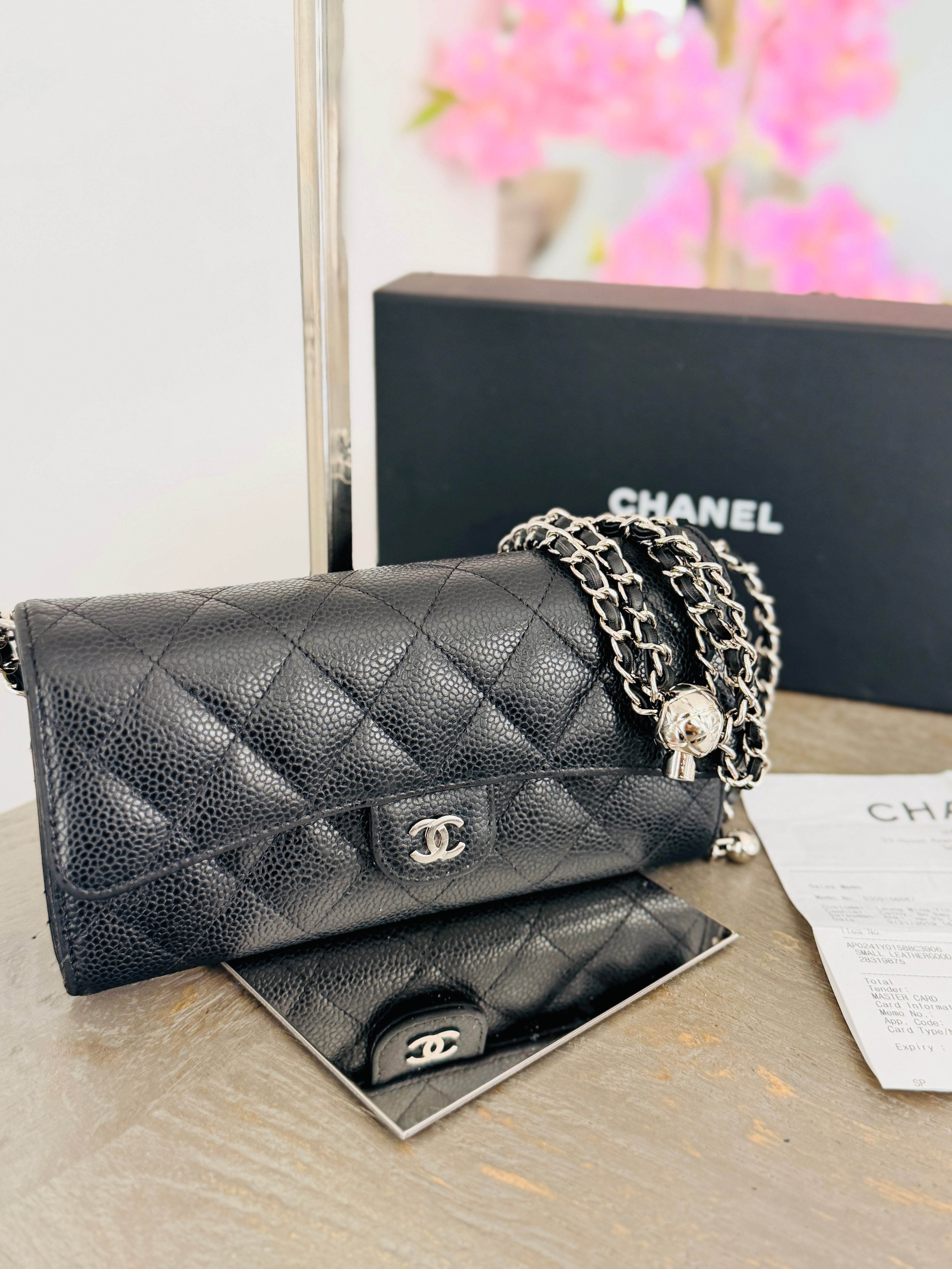 Chanel Long Wallet (2019) Black Caviar Leather Silver Hardware
