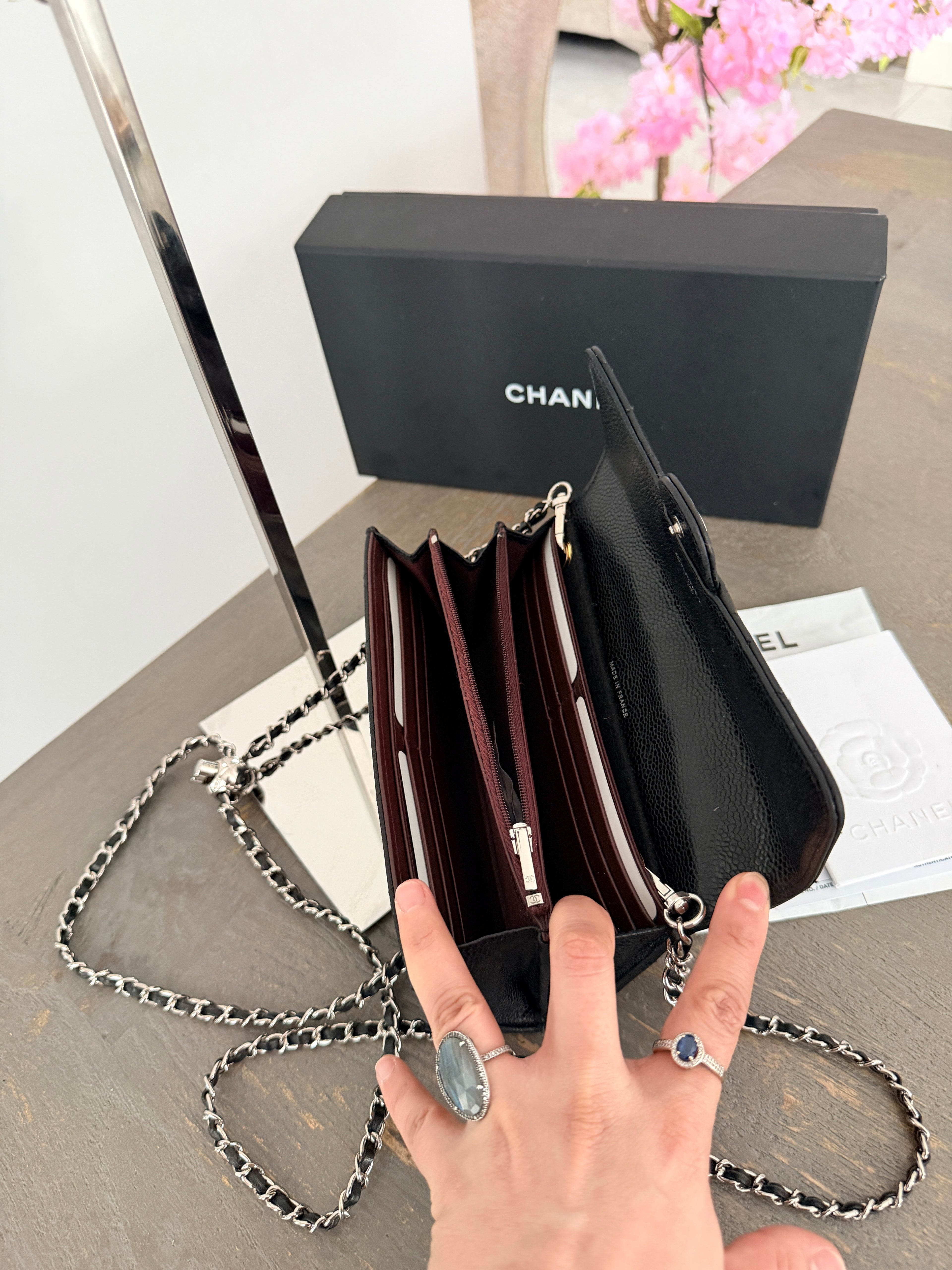 Chanel Long Wallet (2019) Black Caviar Leather Silver Hardware