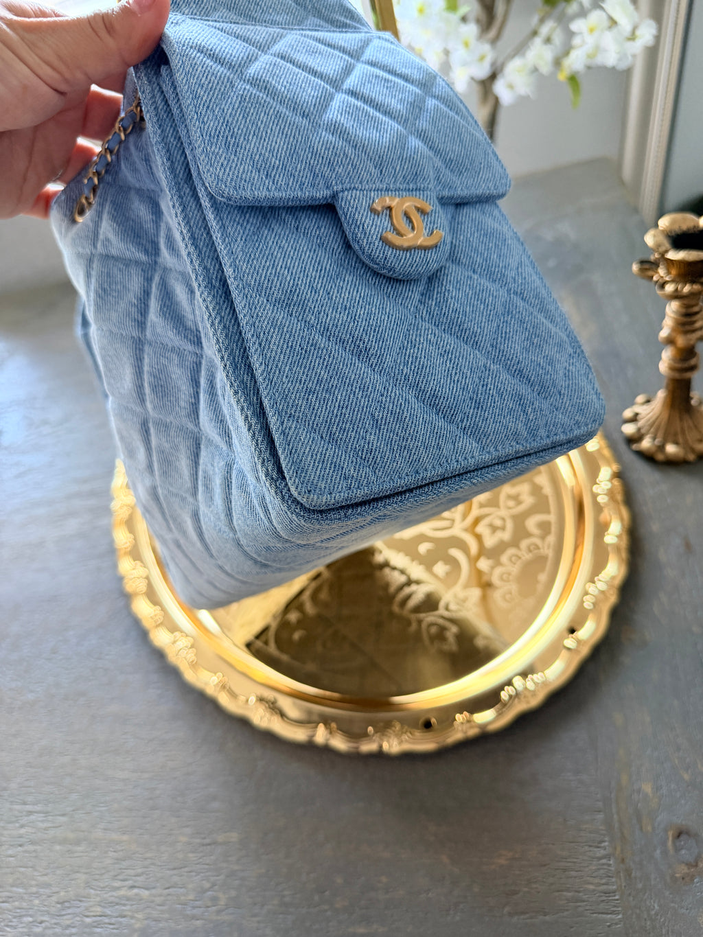 Chanel 25 Washed Denim Small Hobo Bag Gold Hardware
