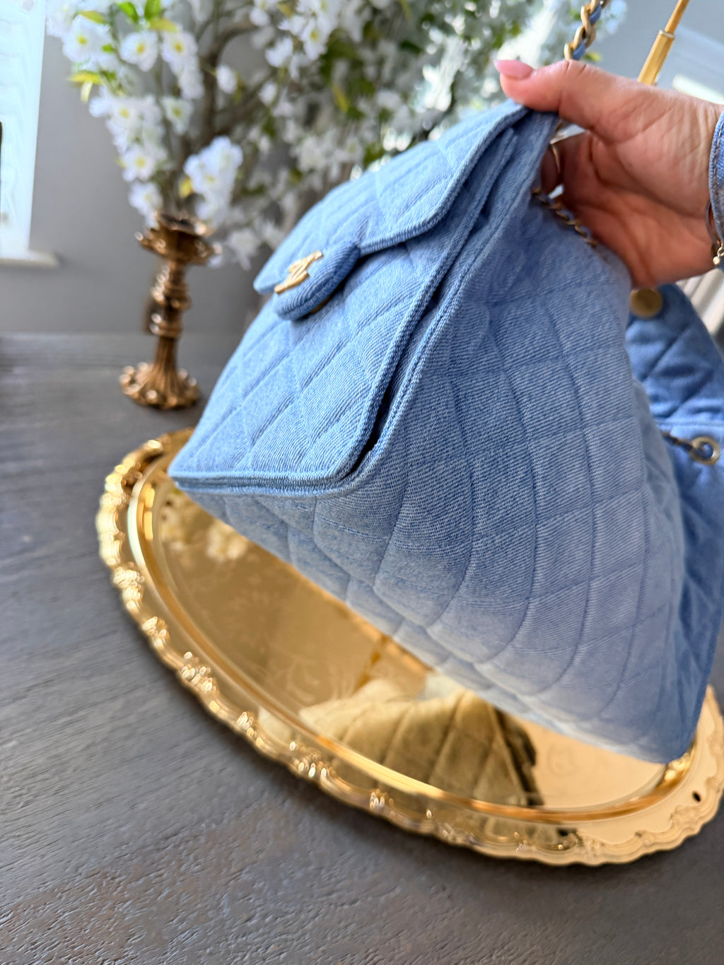 Chanel 25 Washed Denim Small Hobo Bag Gold Hardware