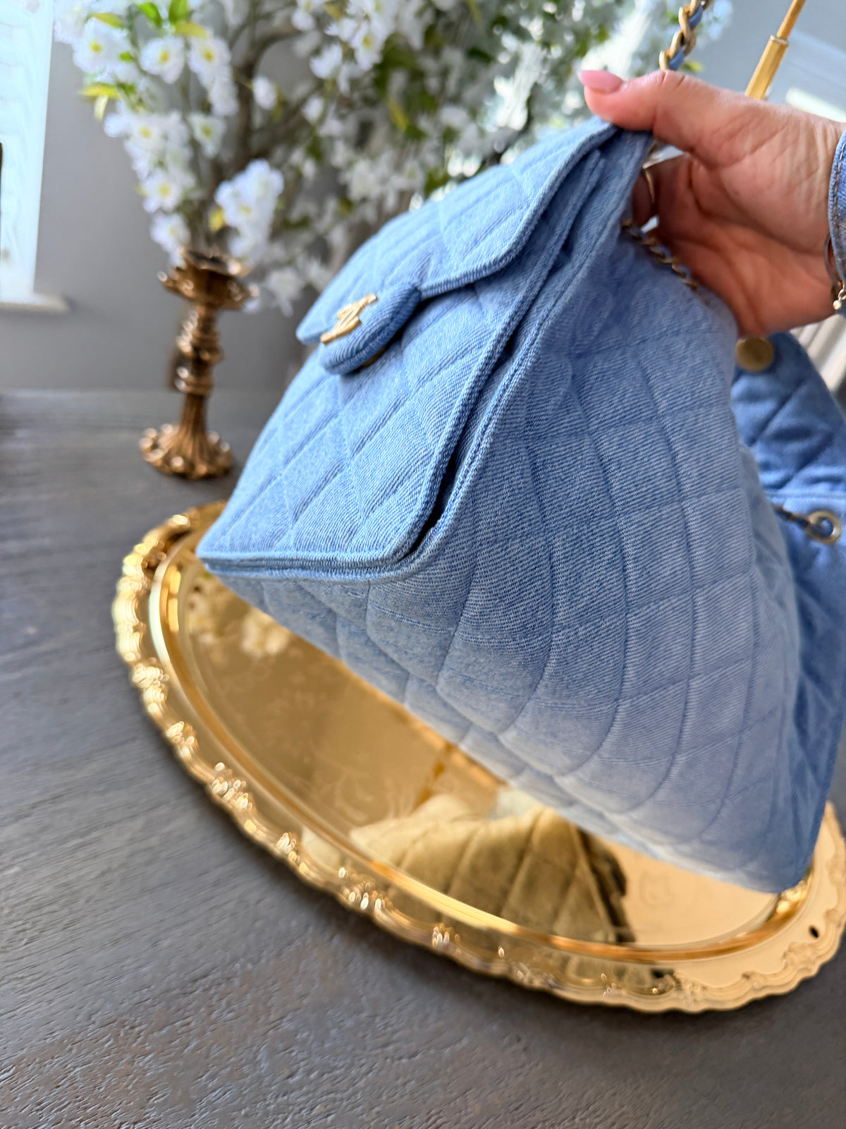 Chanel 25 Washed Denim Small Hobo Bag Gold Hardware