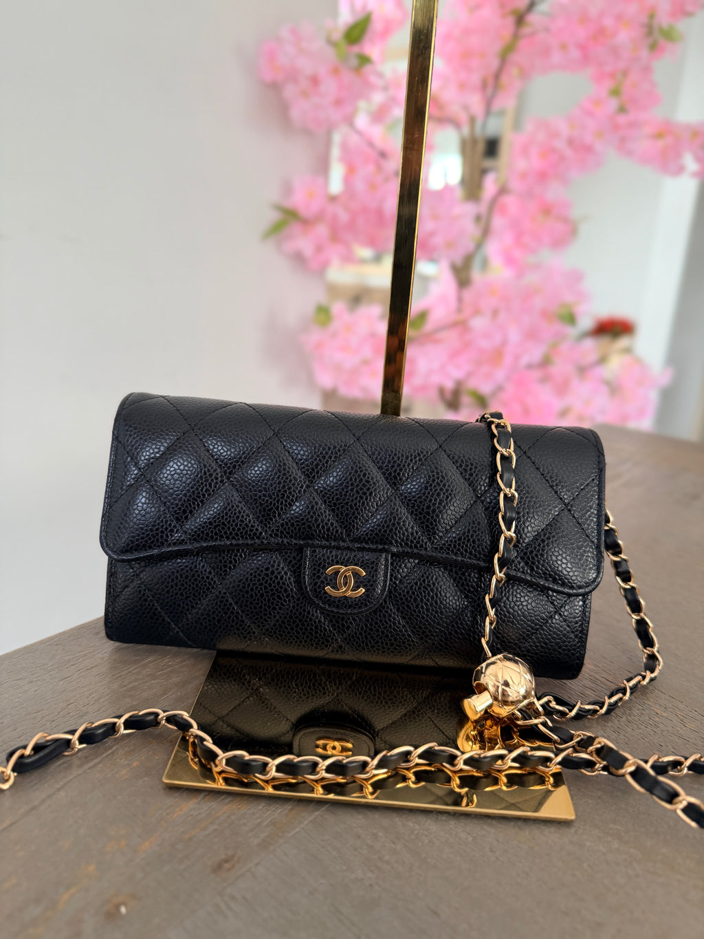 Chanel Long Wallet Matelasse Black Caviar Leather Gold Hardware