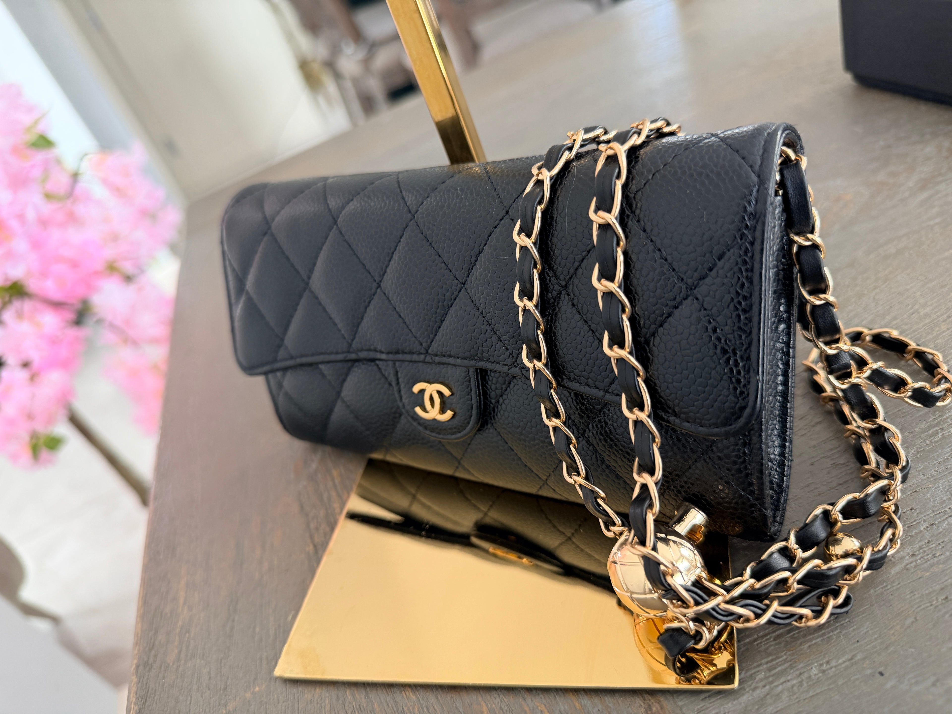 Chanel Long Wallet Matelasse Black Caviar Leather Gold Hardware