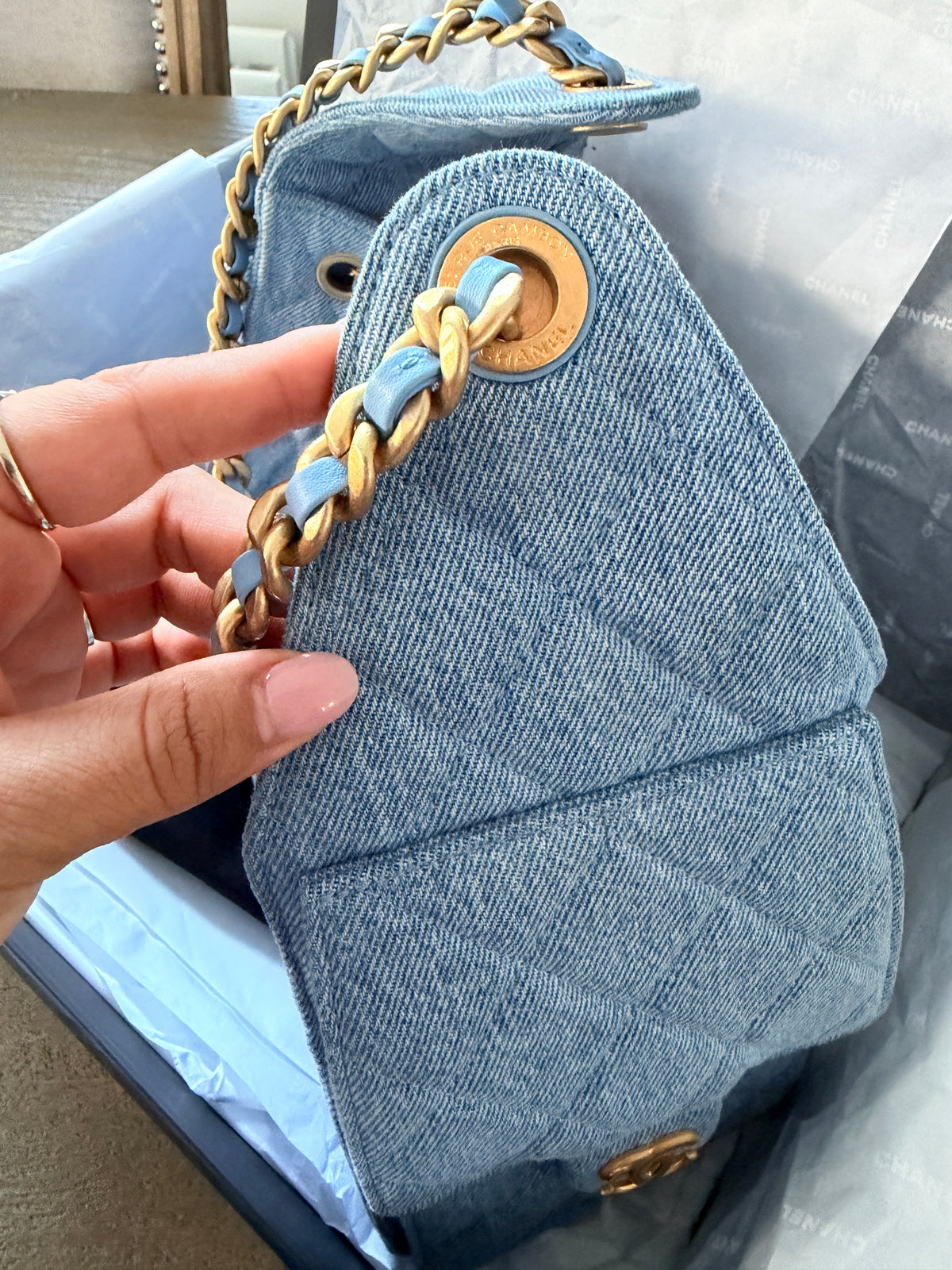 Chanel 25 Washed Denim Small Hobo Bag Gold Hardware