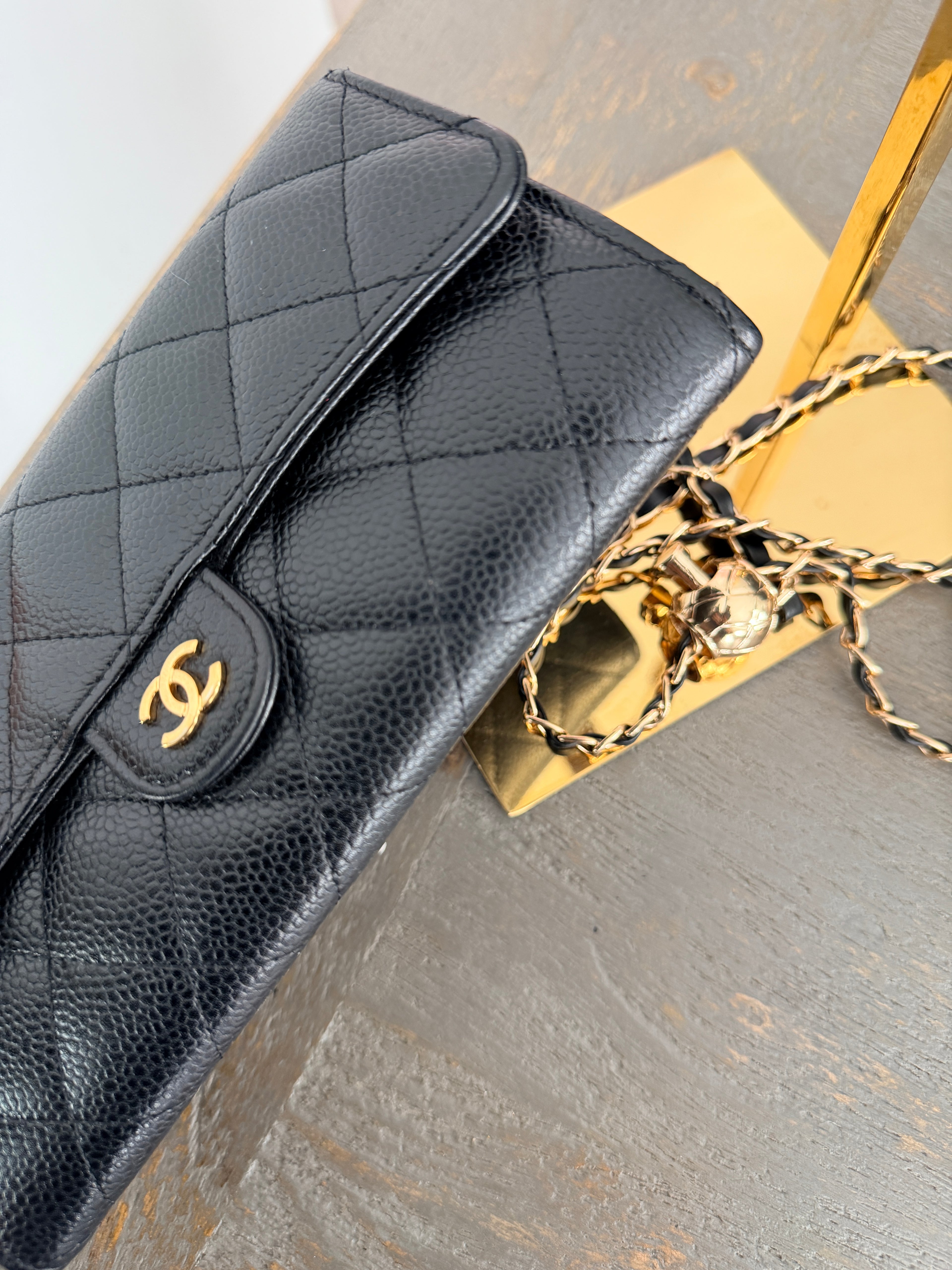 Chanel Long Wallet Matelasse Black Caviar Leather Gold Hardware