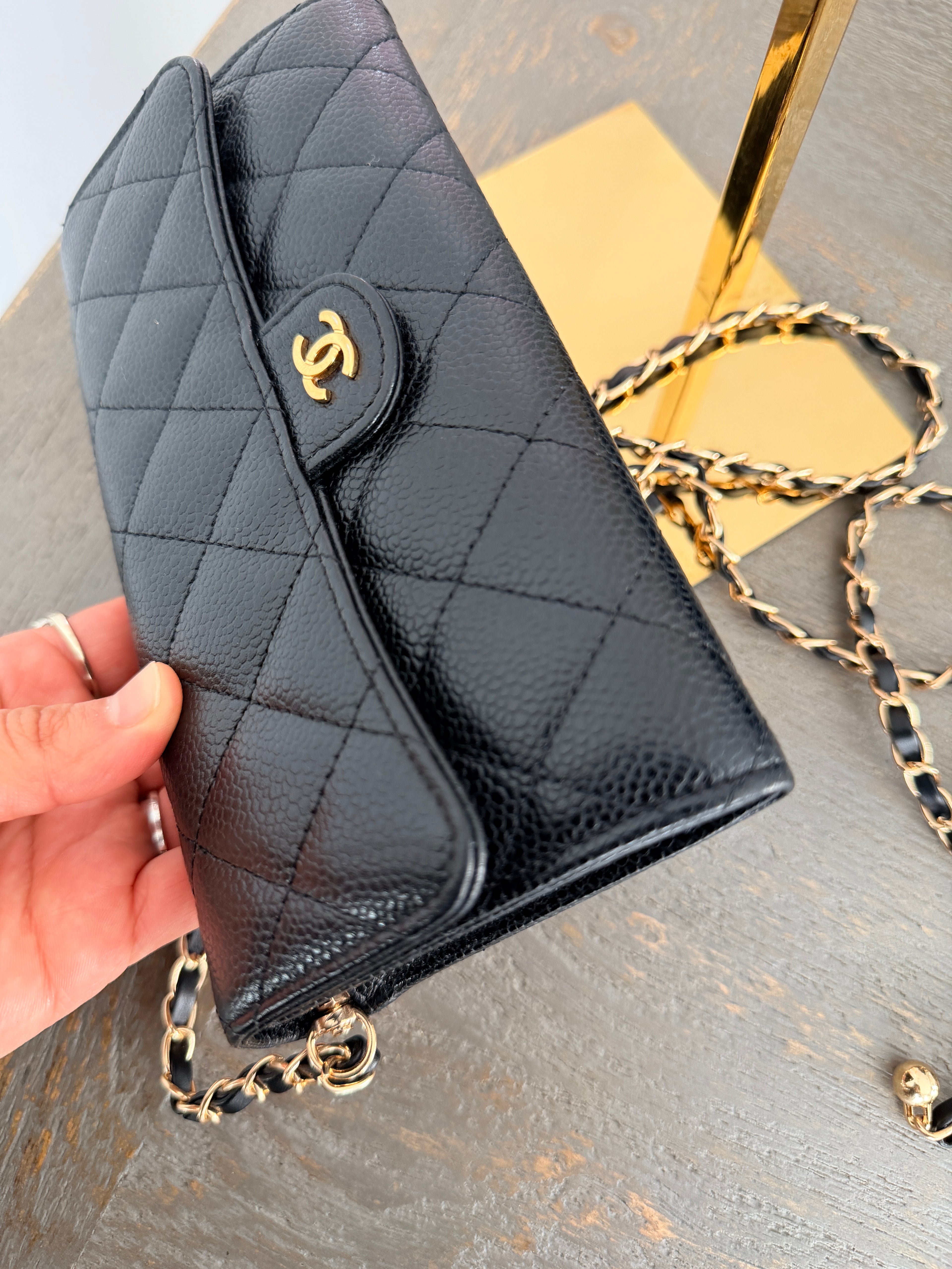 Chanel Long Wallet Matelasse Black Caviar Leather Gold Hardware