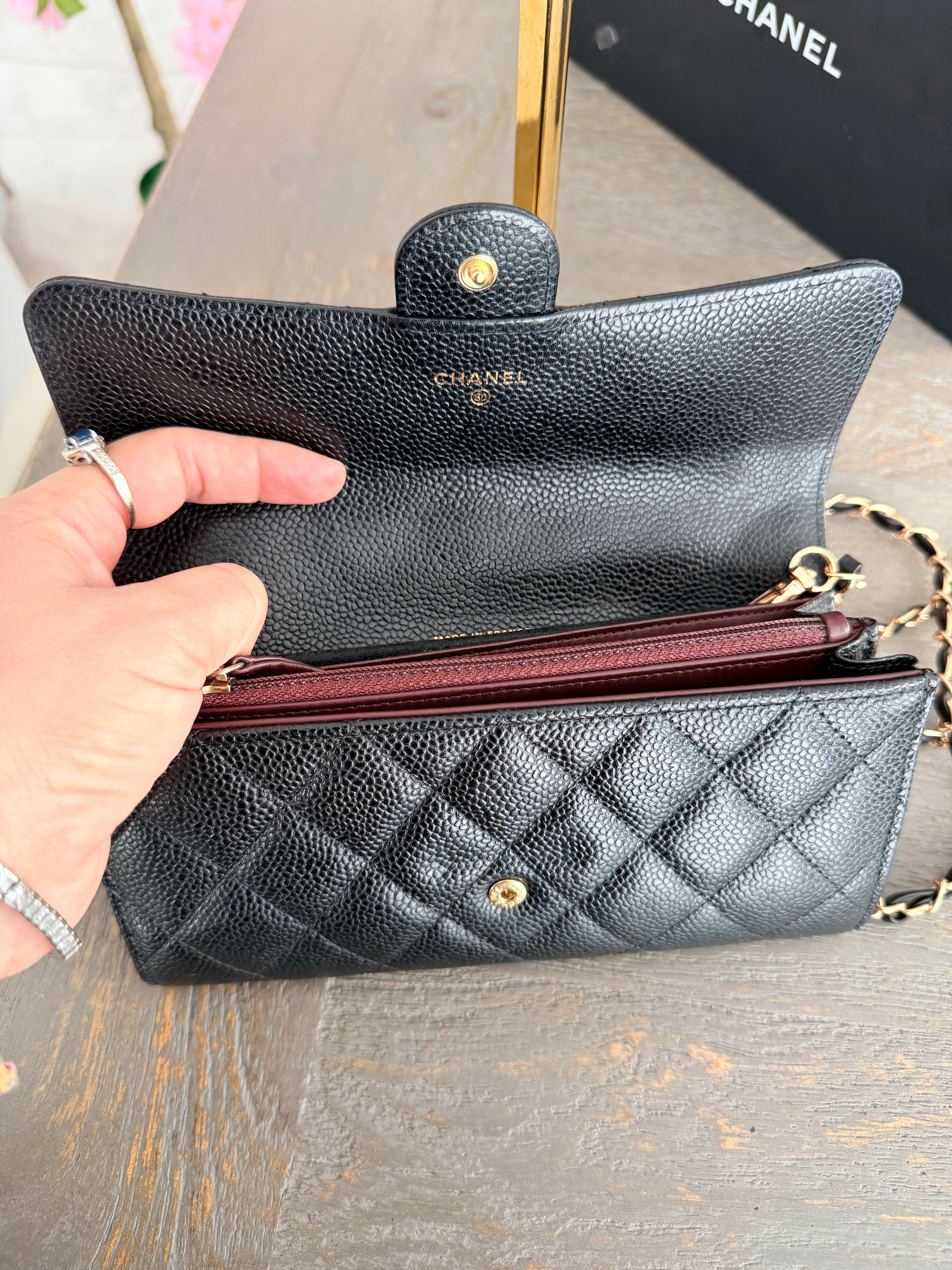 Chanel Long Wallet Matelasse Black Caviar Leather Gold Hardware