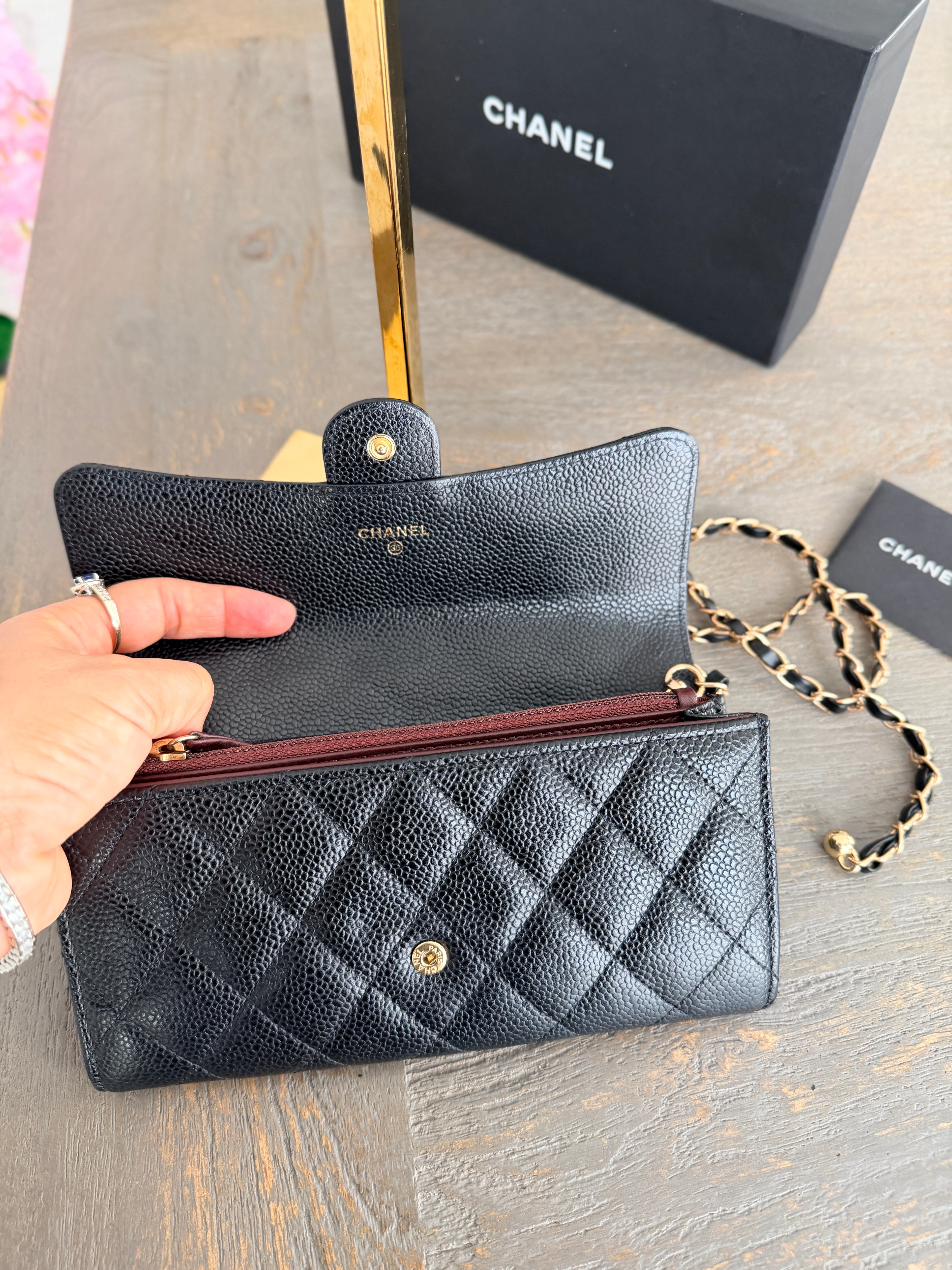 Chanel Long Wallet Matelasse Black Caviar Leather Gold Hardware