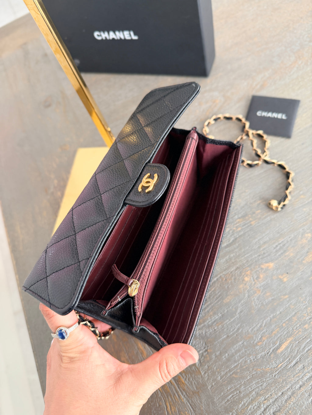 Chanel Long Wallet Matelasse Black Caviar Leather Gold Hardware