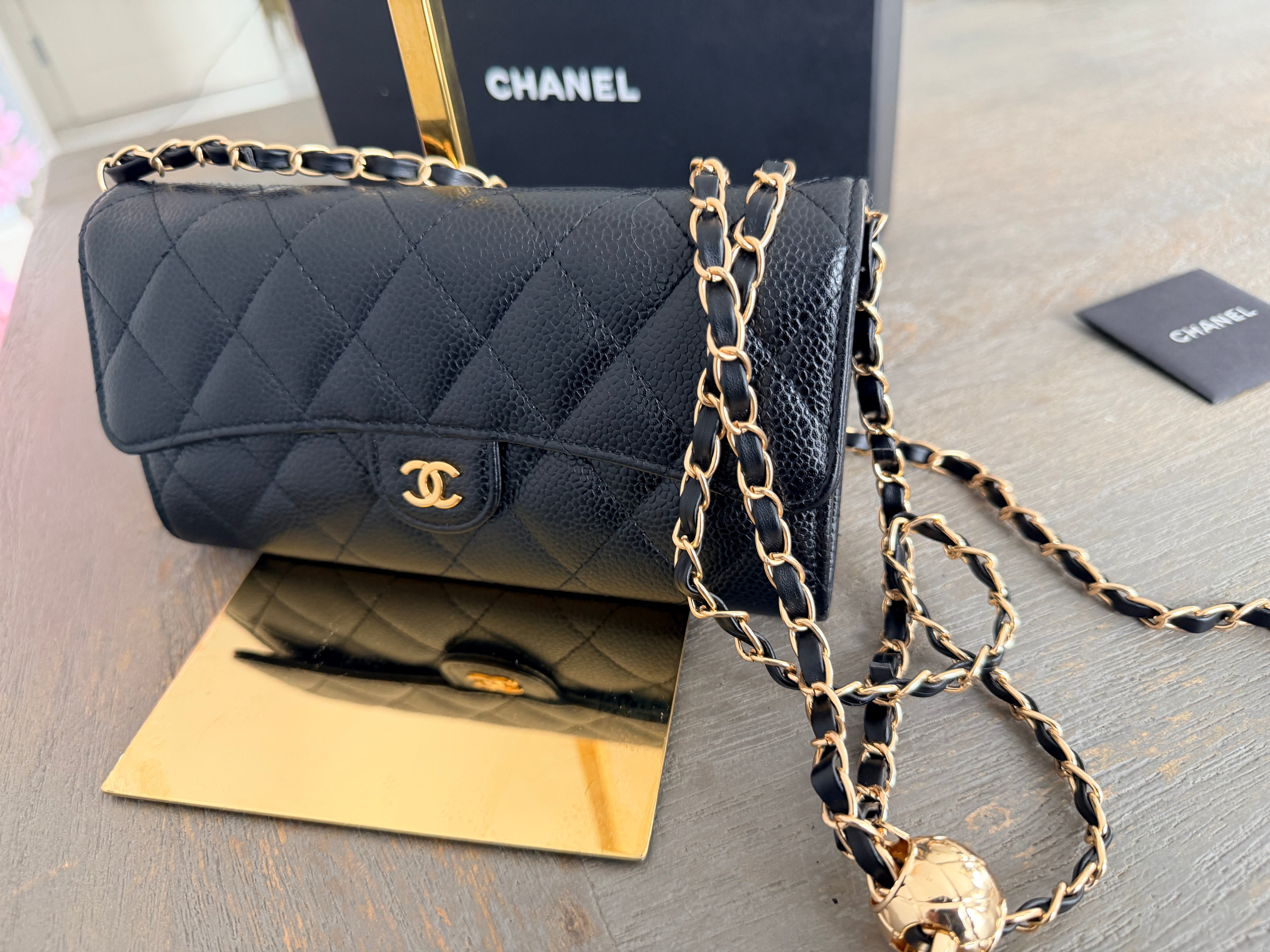 Chanel Long Wallet Matelasse Black Caviar Leather Gold Hardware