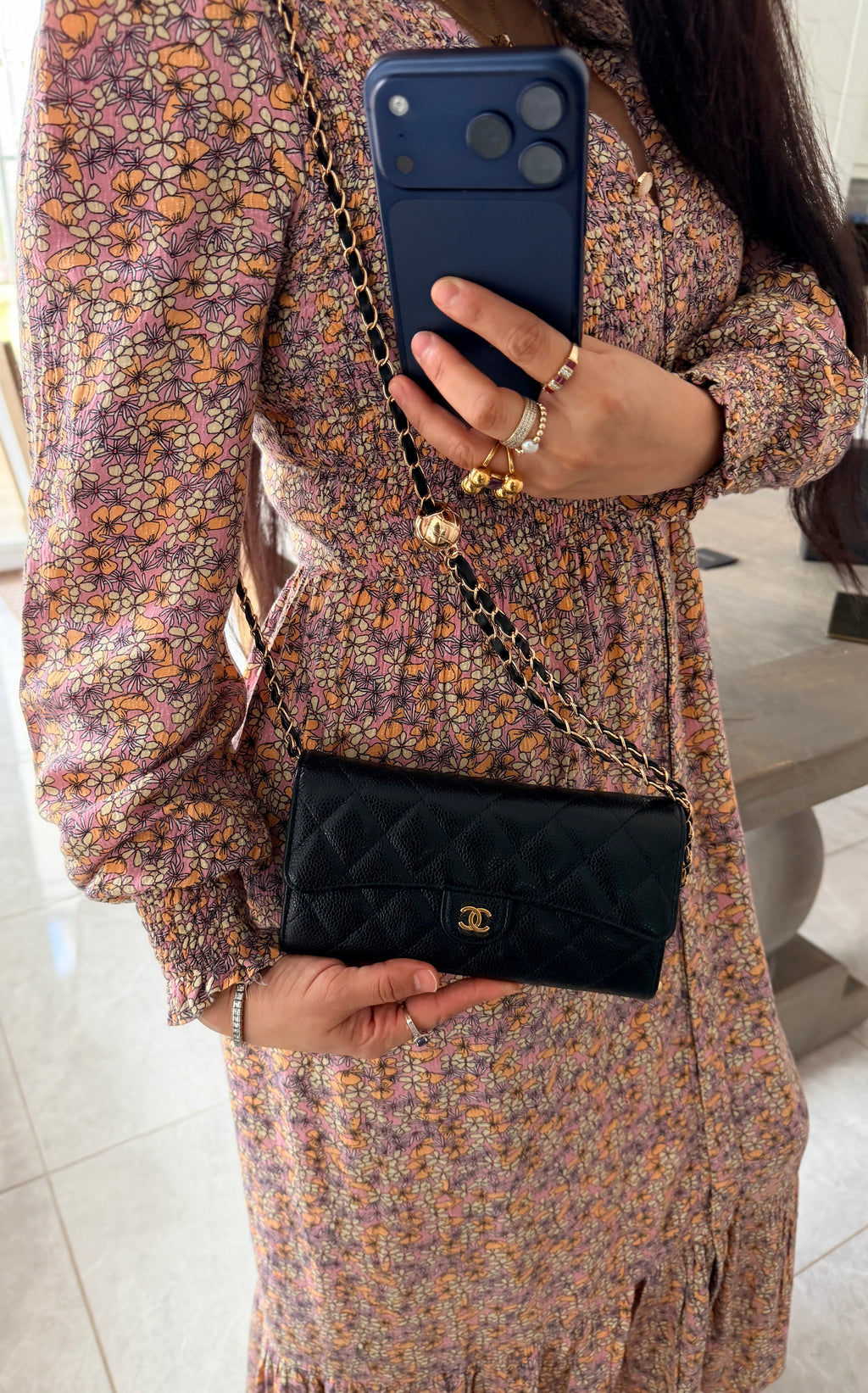 Chanel Long Wallet Matelasse Black Caviar Leather Gold Hardware
