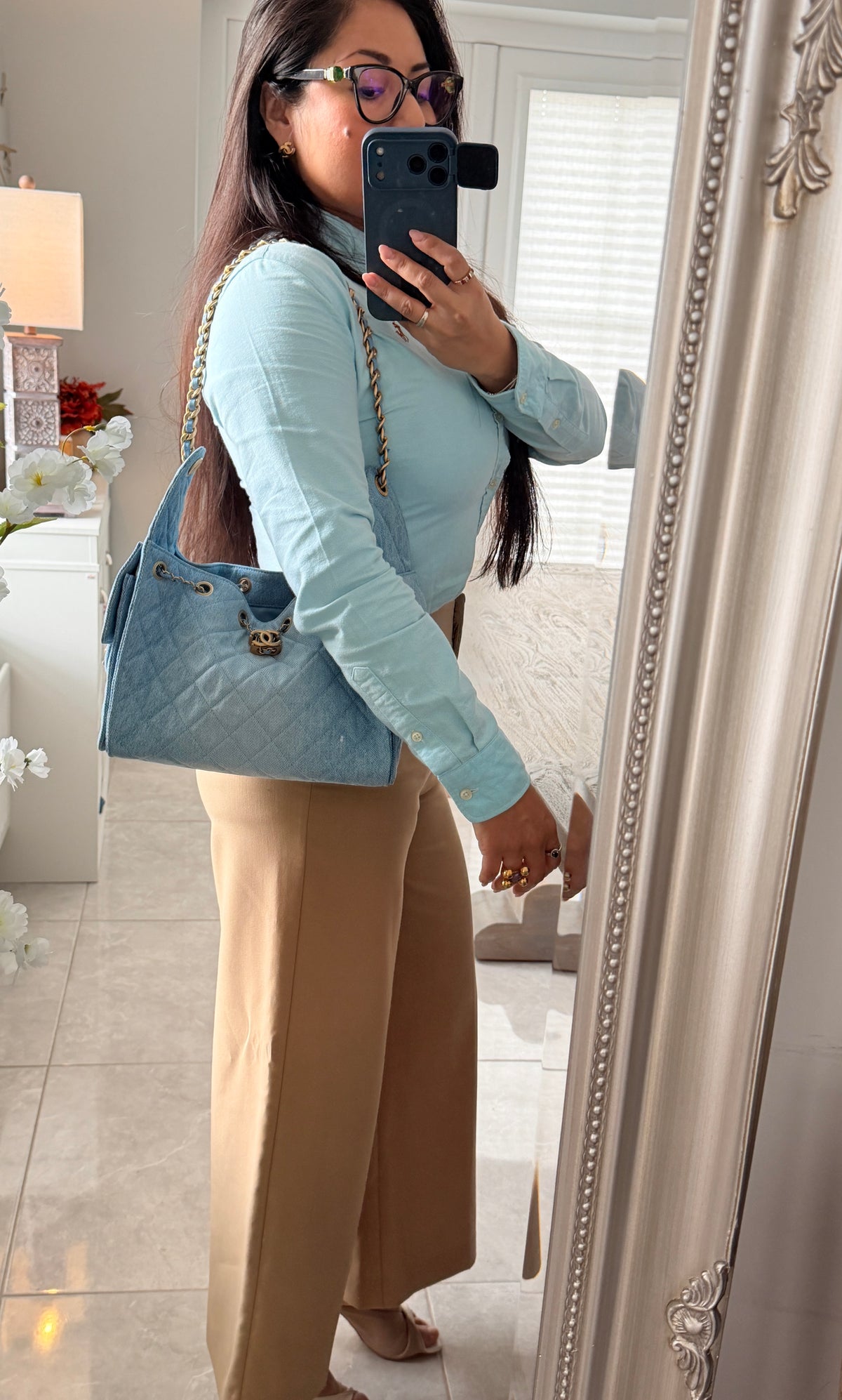 Chanel 25 Washed Denim Small Hobo Bag Gold Hardware