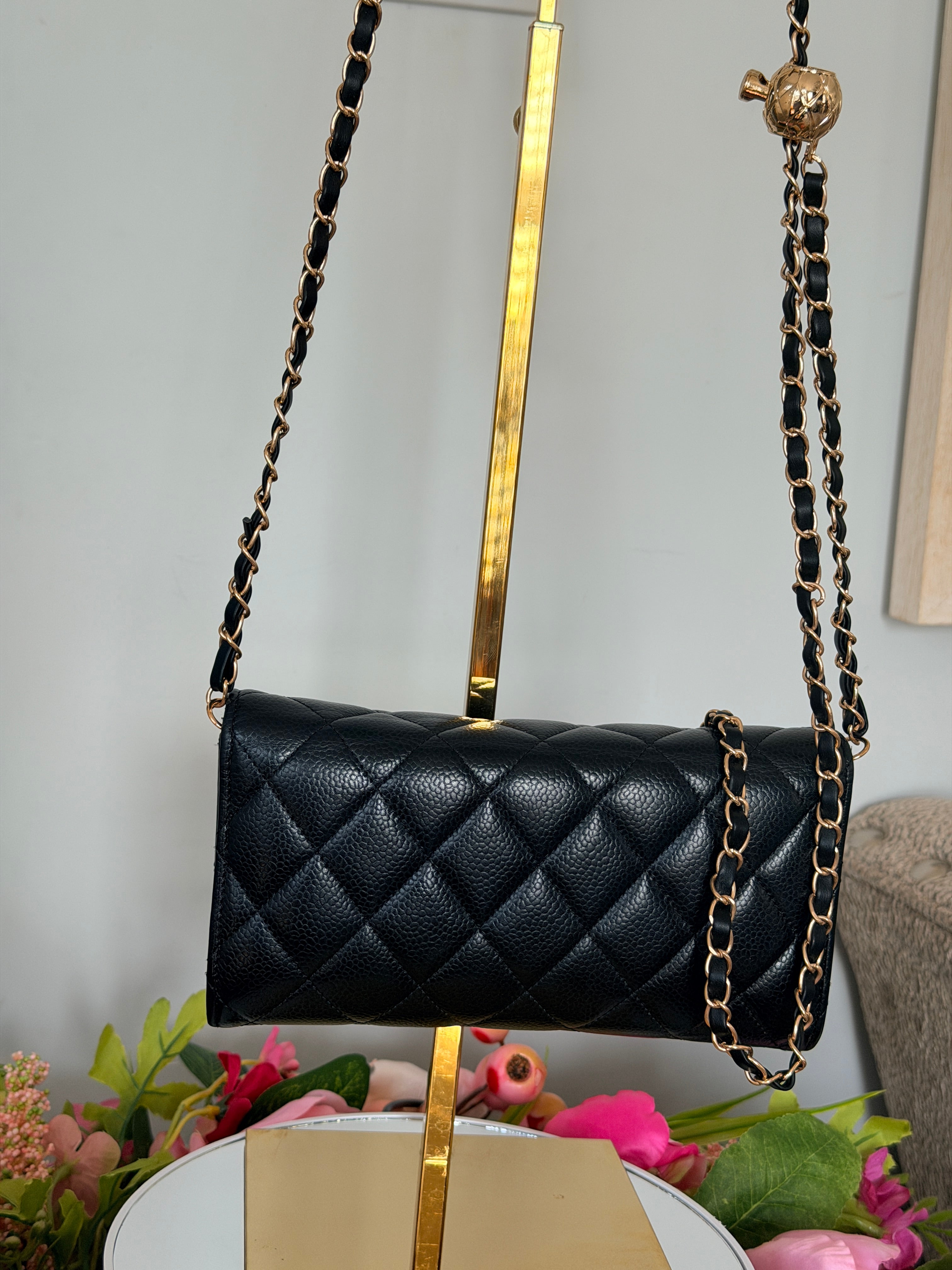 Chanel Long Wallet Black Caviar Leather Gold Hardware