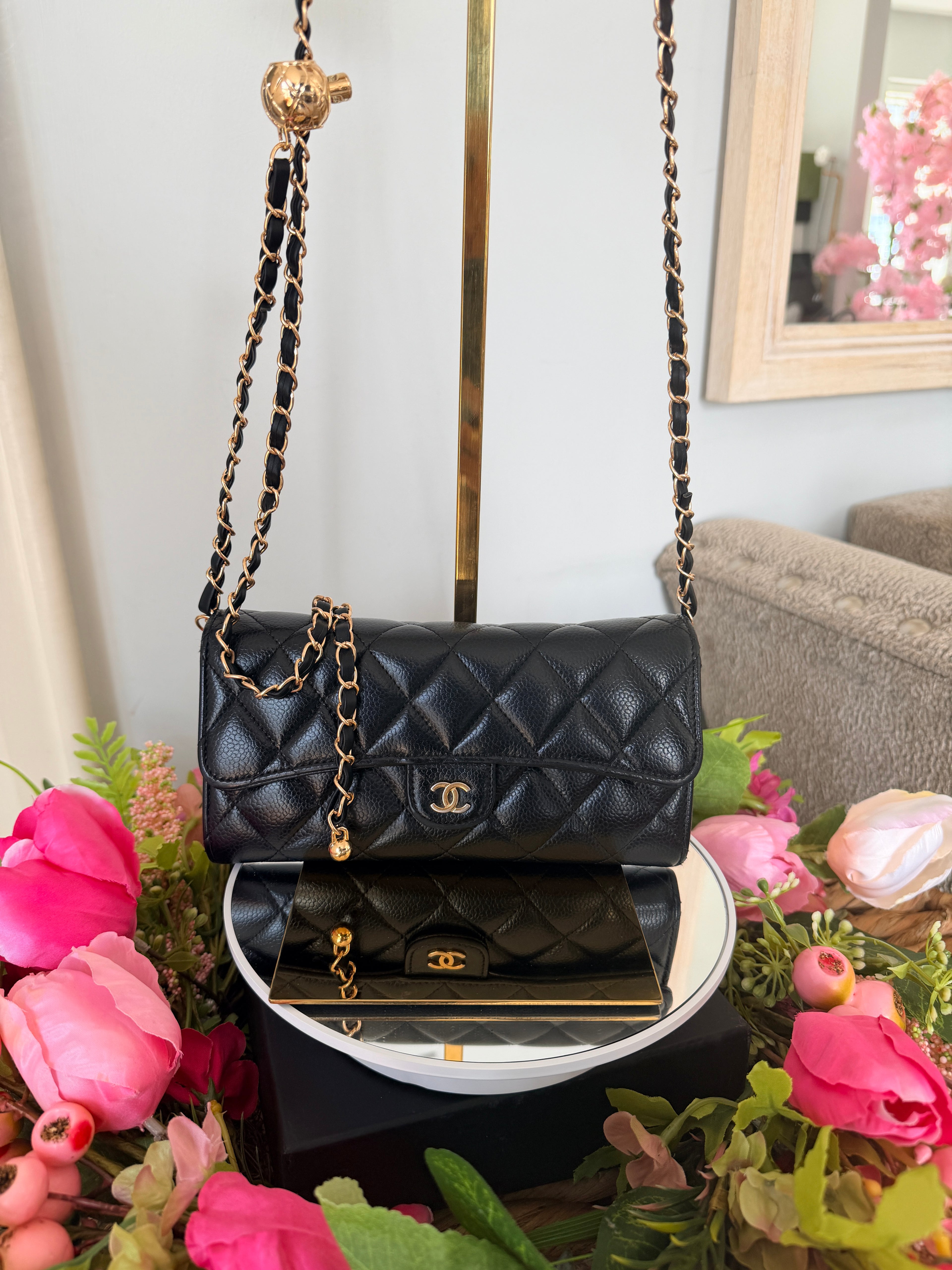 Chanel Long Wallet Black Caviar Leather Gold Hardware