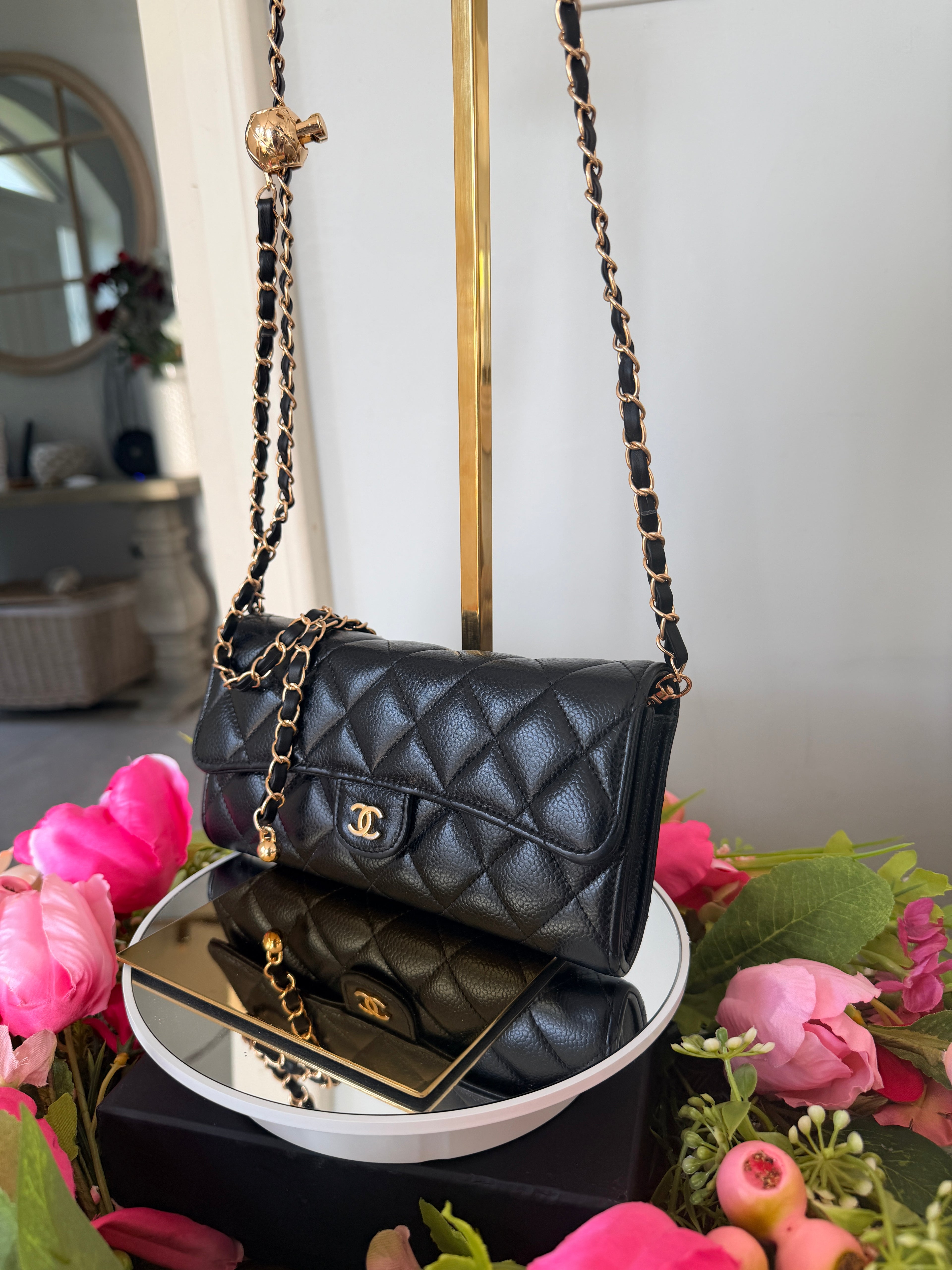 Chanel Long Wallet Black Caviar Leather Gold Hardware