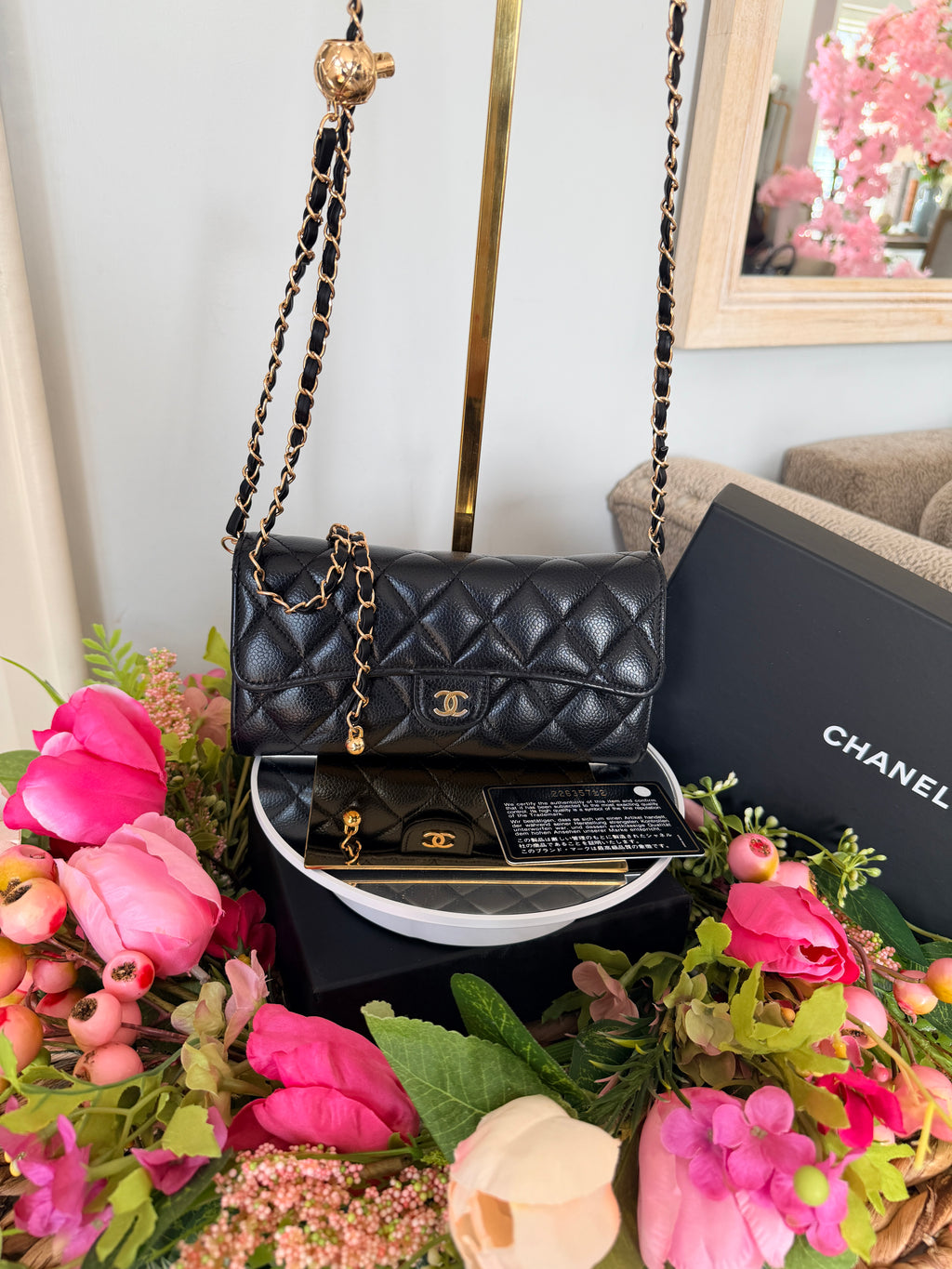 Chanel Long Wallet Black Caviar Leather Gold Hardware