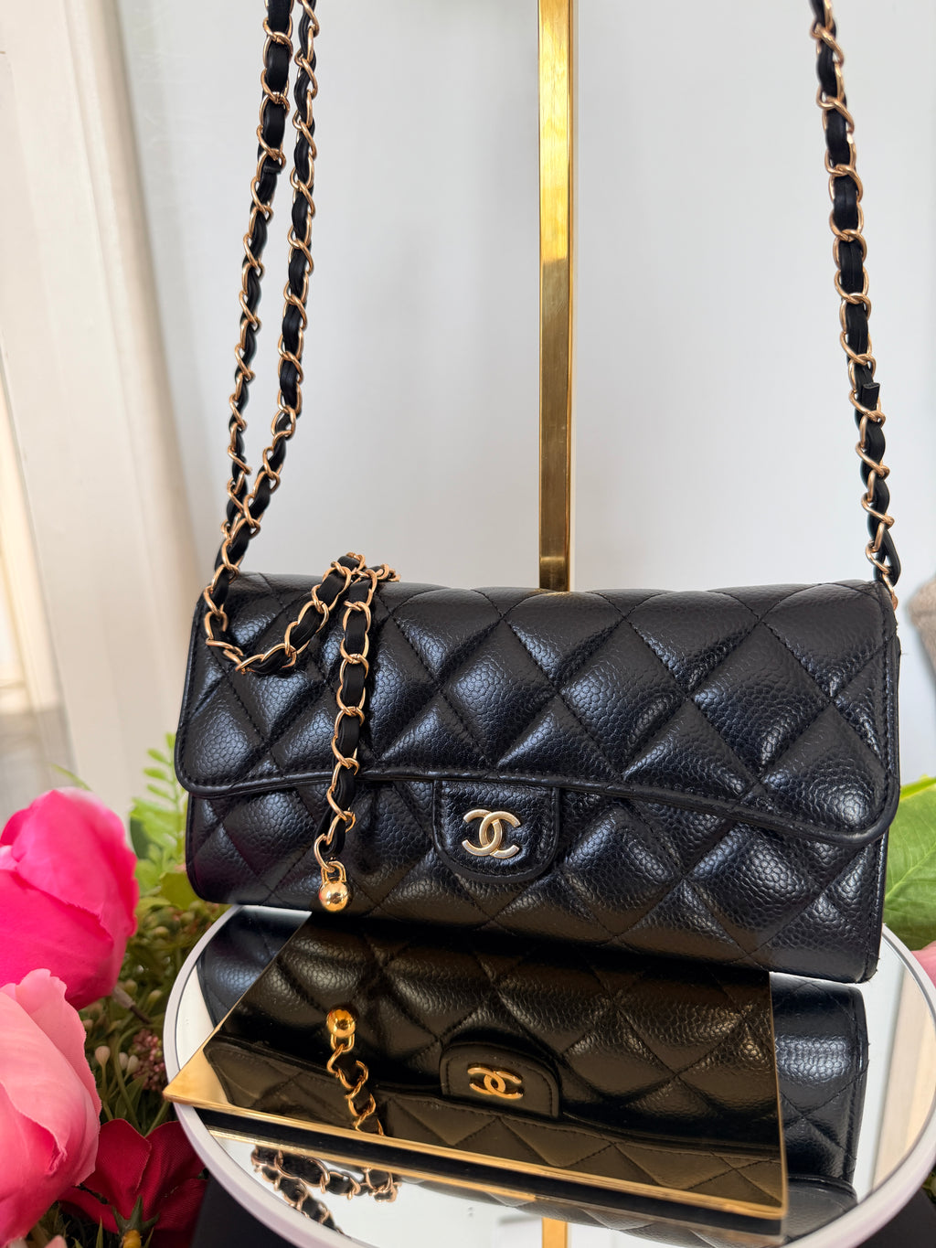 Chanel Long Wallet Black Caviar Leather Gold Hardware