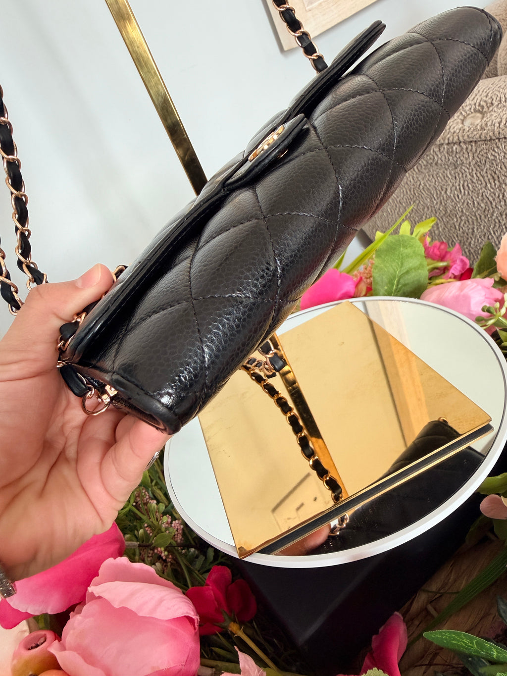 Chanel Long Wallet Black Caviar Leather Gold Hardware