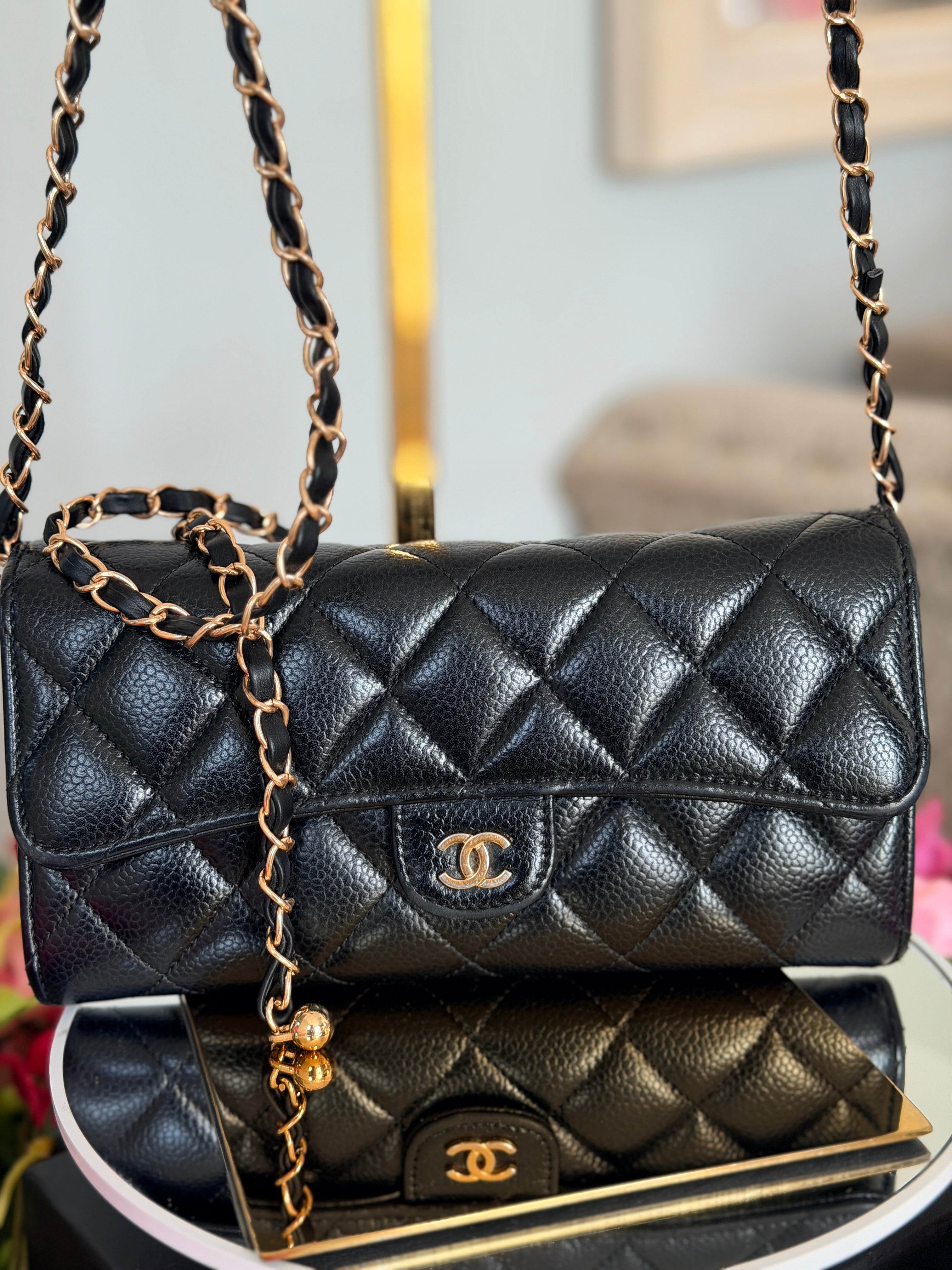 Chanel Long Wallet Black Caviar Leather Gold Hardware