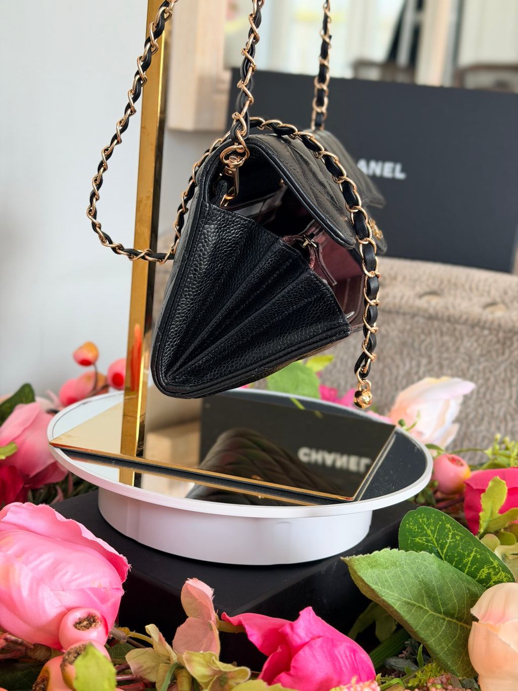 Chanel Long Wallet Black Caviar Leather Gold Hardware