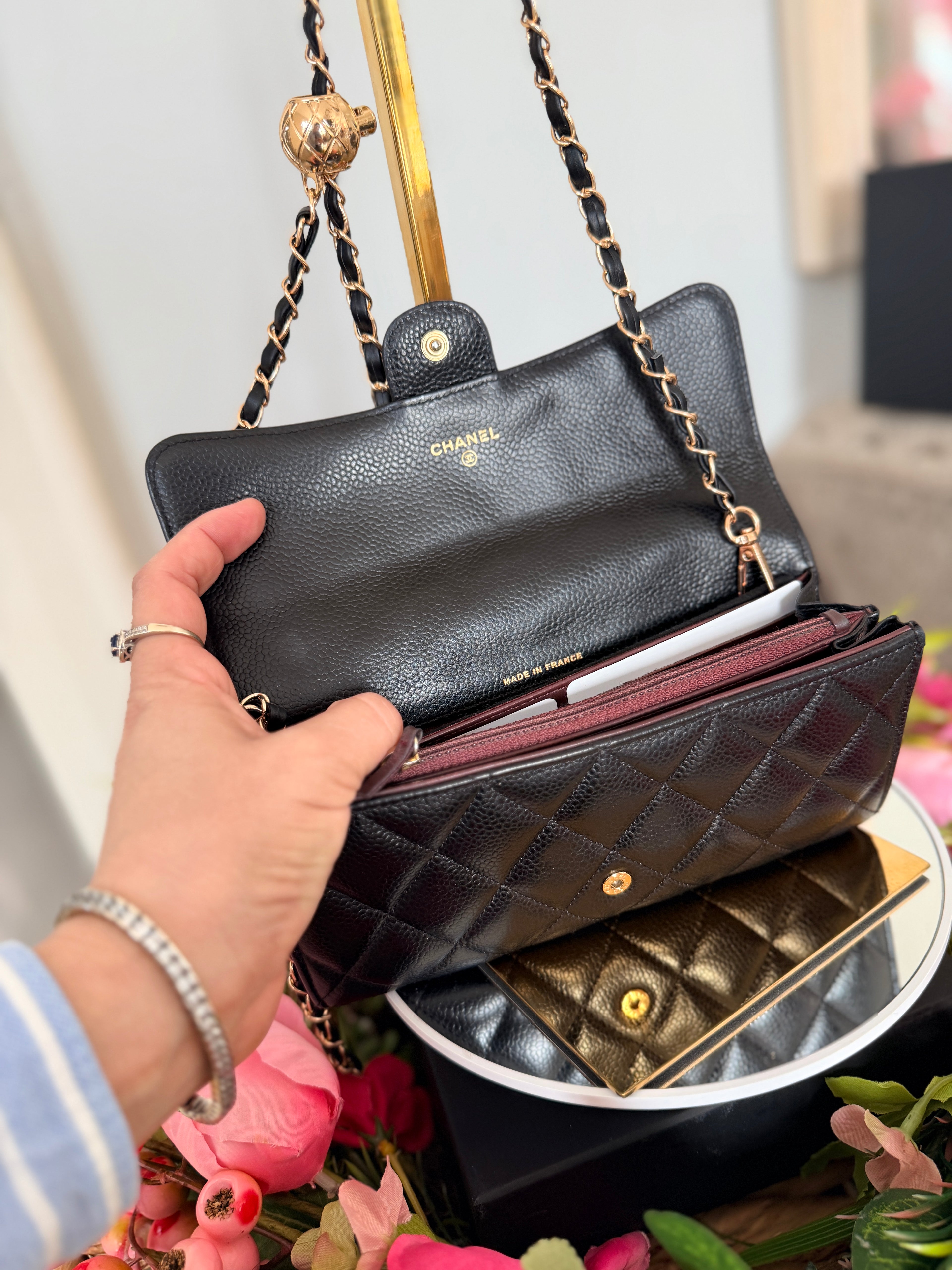Chanel Long Wallet Black Caviar Leather Gold Hardware