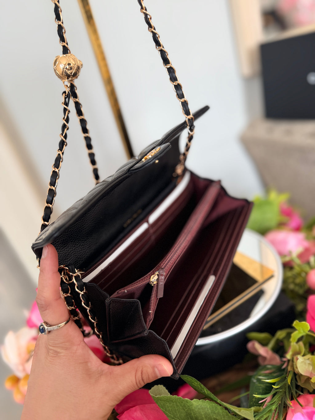 Chanel Long Wallet Black Caviar Leather Gold Hardware