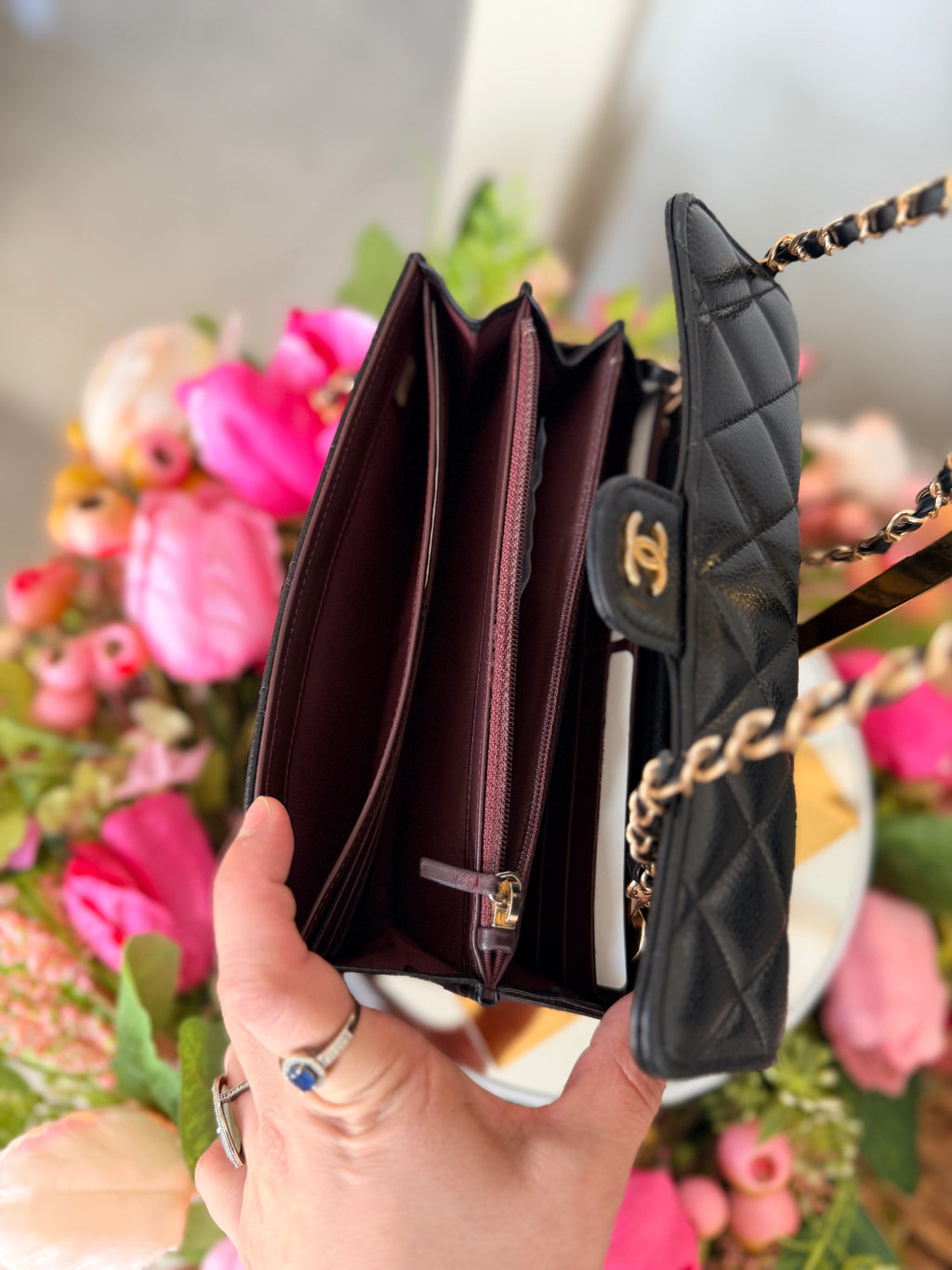 Chanel Long Wallet Black Caviar Leather Gold Hardware