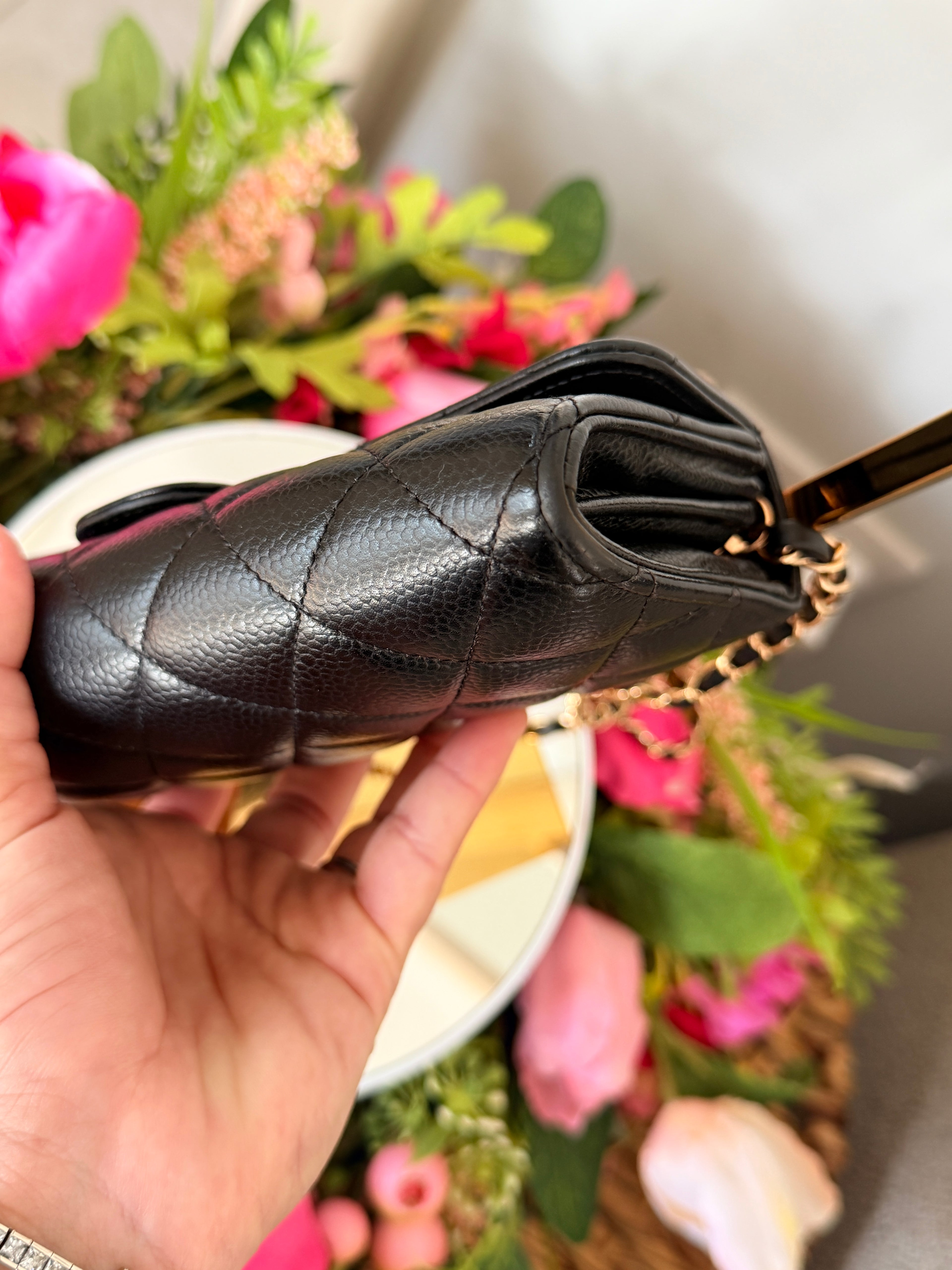 Chanel Long Wallet Black Caviar Leather Gold Hardware