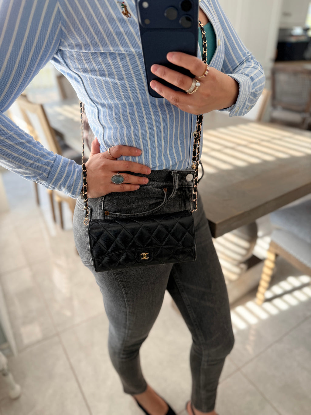Chanel Long Wallet Black Caviar Leather Gold Hardware
