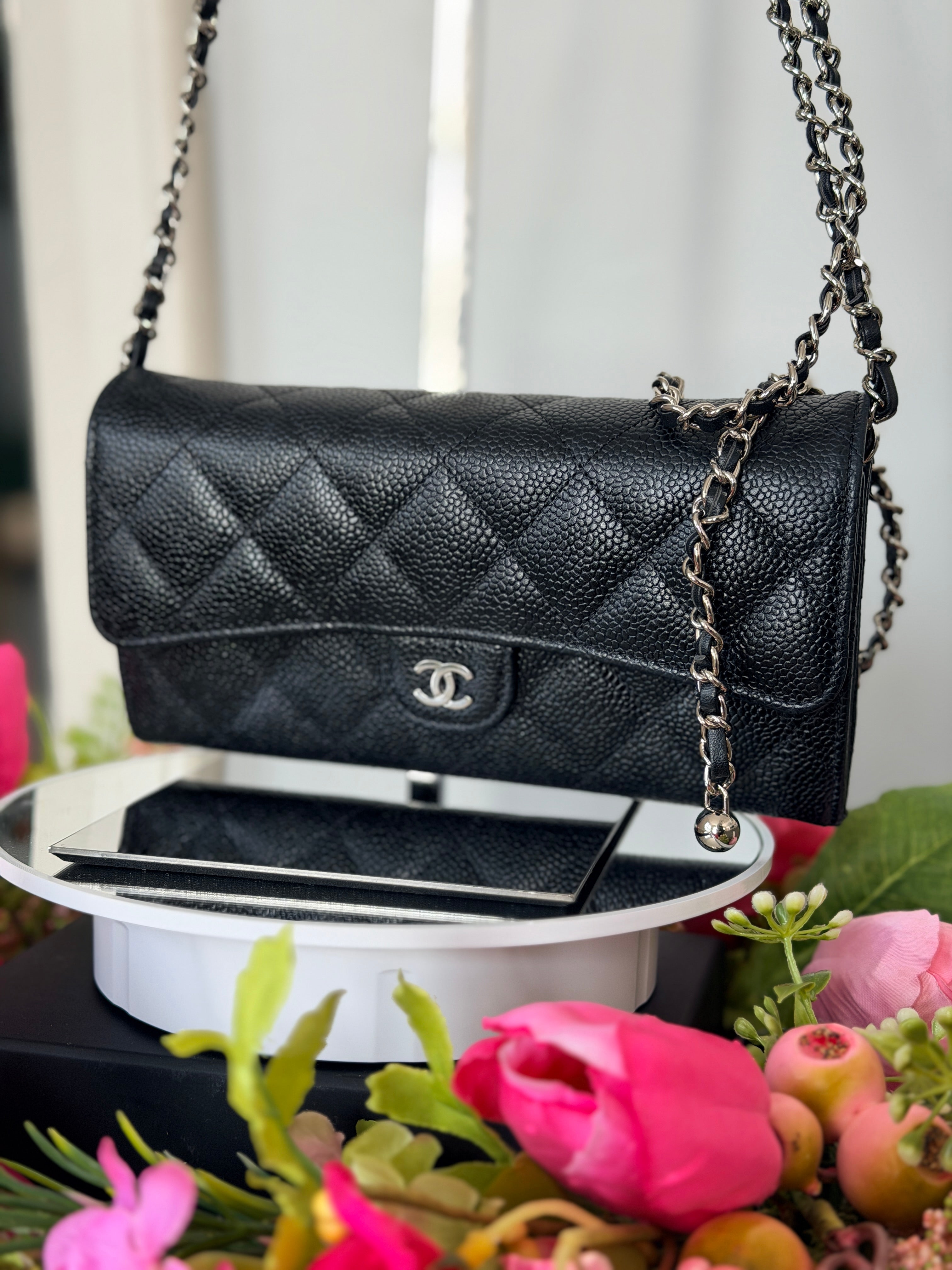 Chanel Long Wallet 2019 Black Caviar Leather Silver Hardware