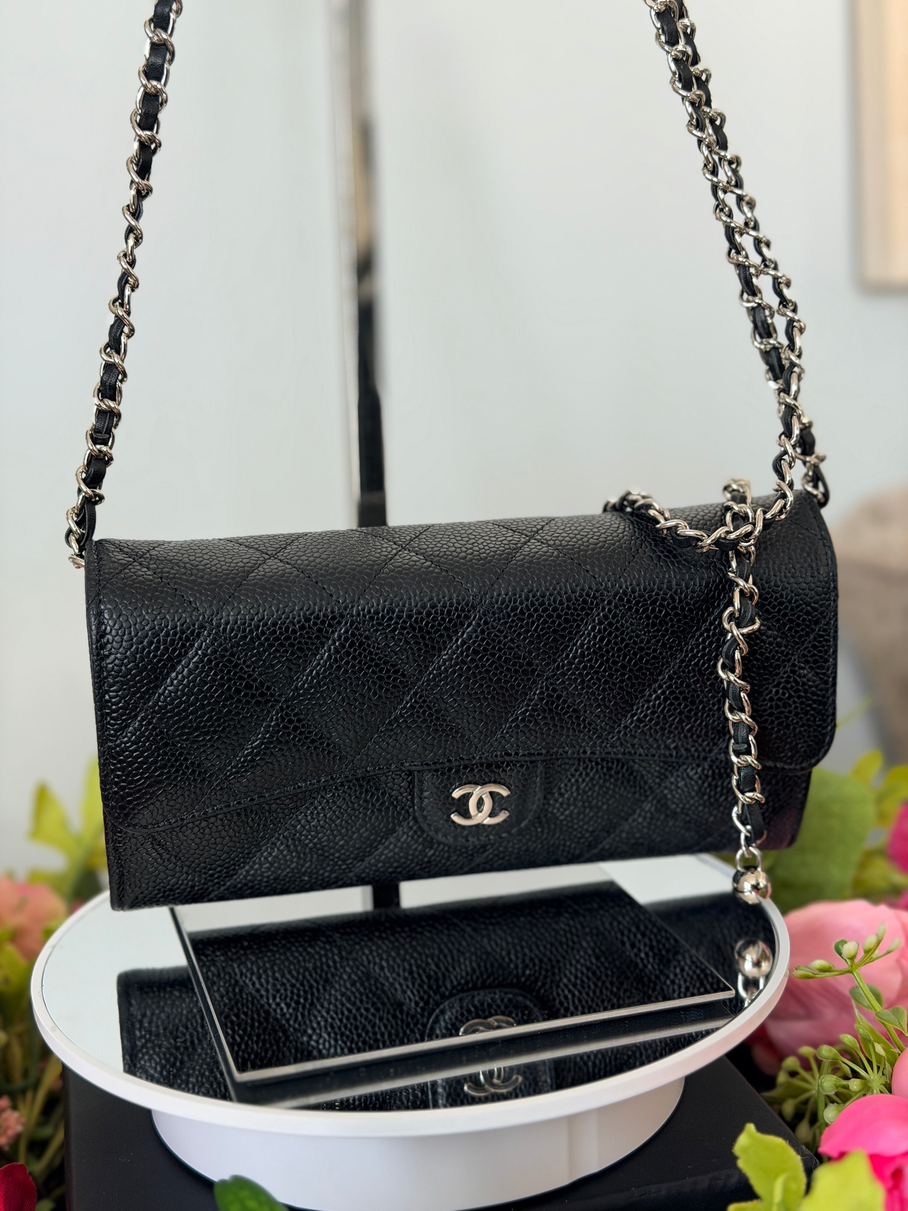 Chanel Long Wallet 2019 Black Caviar Leather Silver Hardware