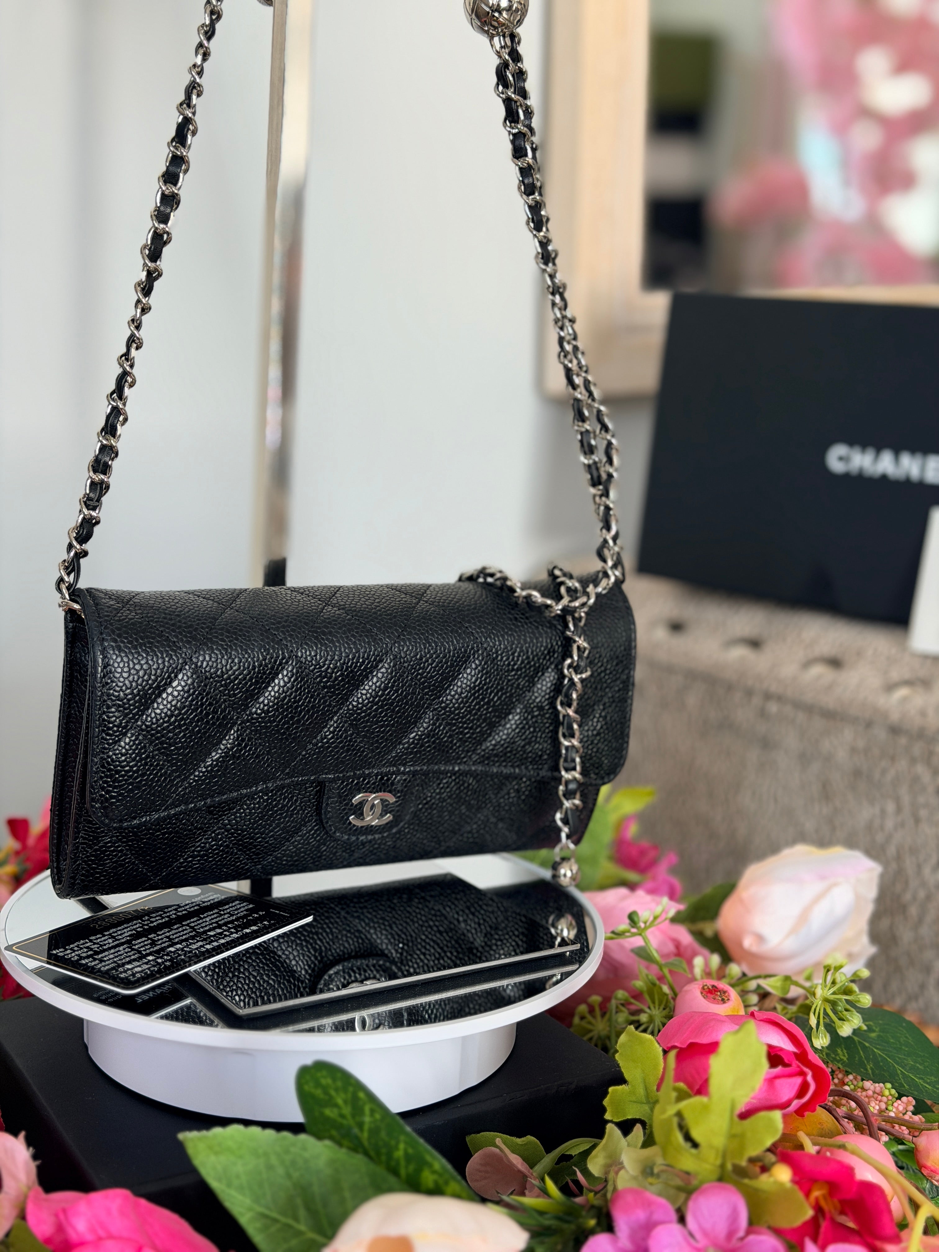 Chanel Long Wallet 2019 Black Caviar Leather Silver Hardware