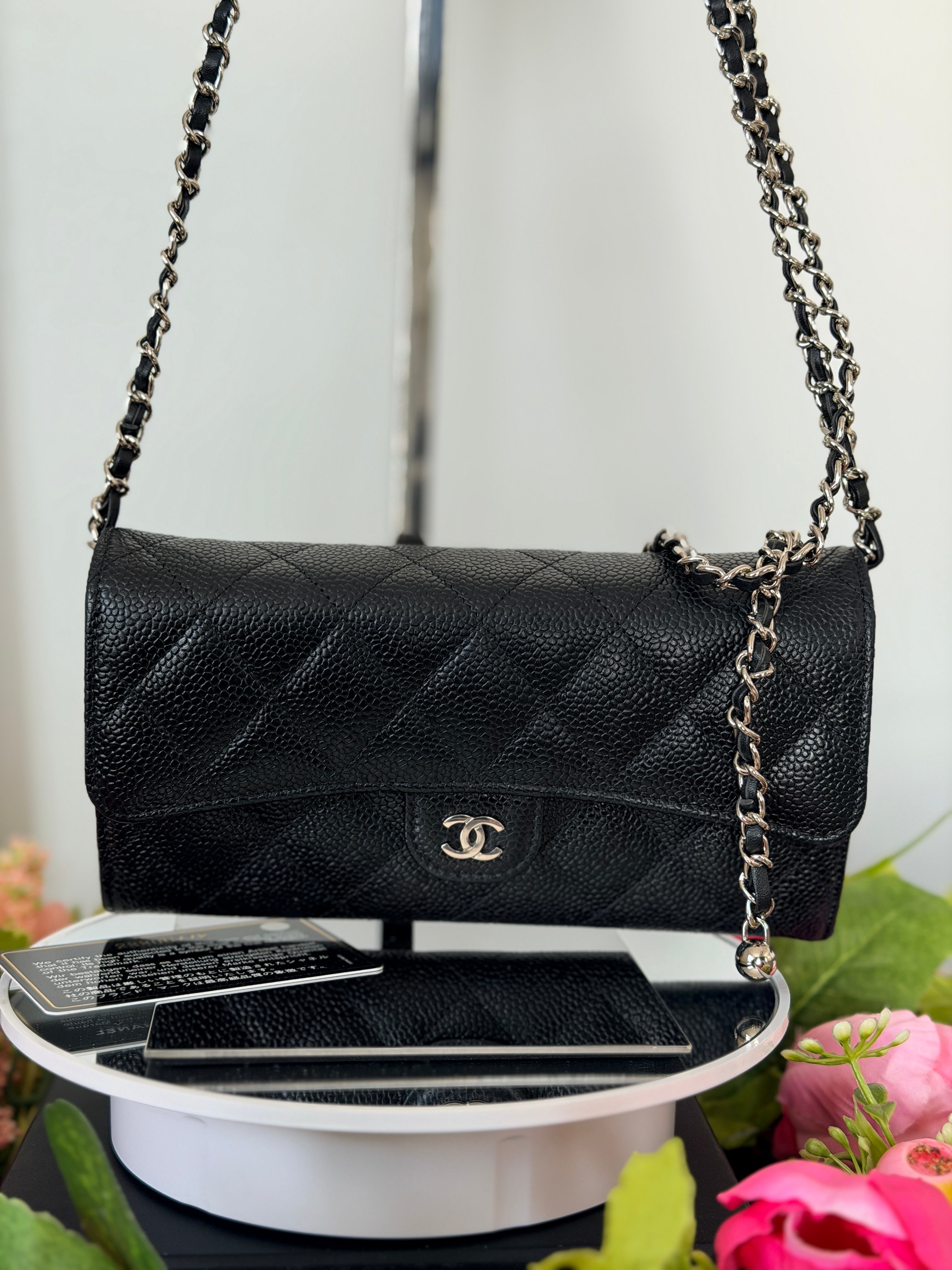 Chanel Long Wallet 2019 Black Caviar Leather Silver Hardware