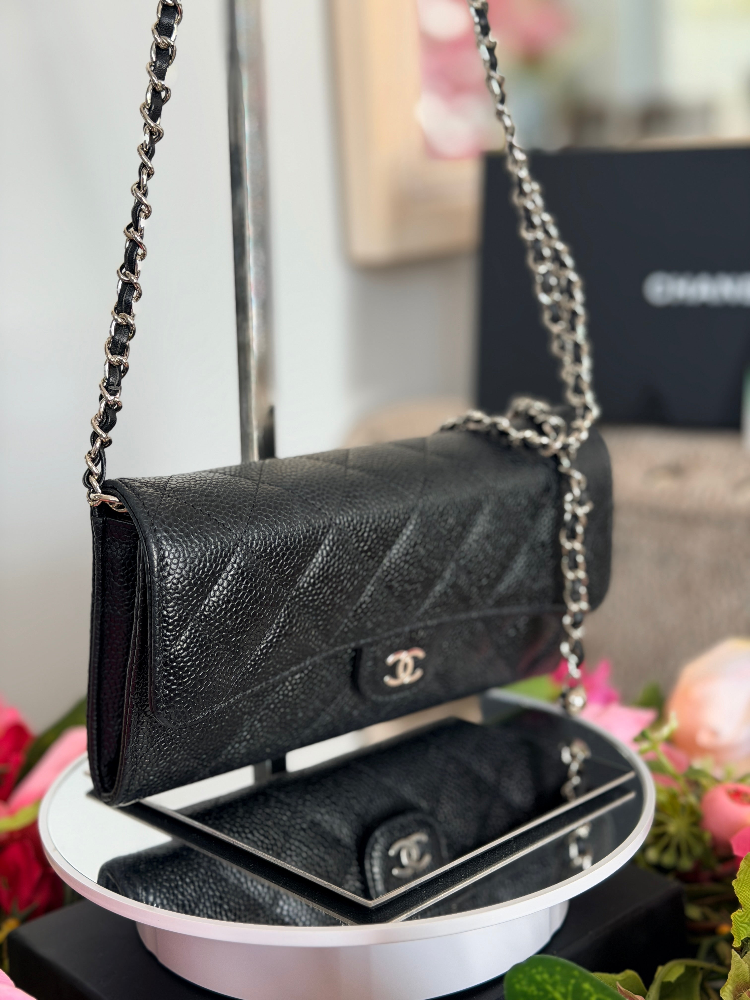 Chanel Long Wallet 2019 Black Caviar Leather Silver Hardware