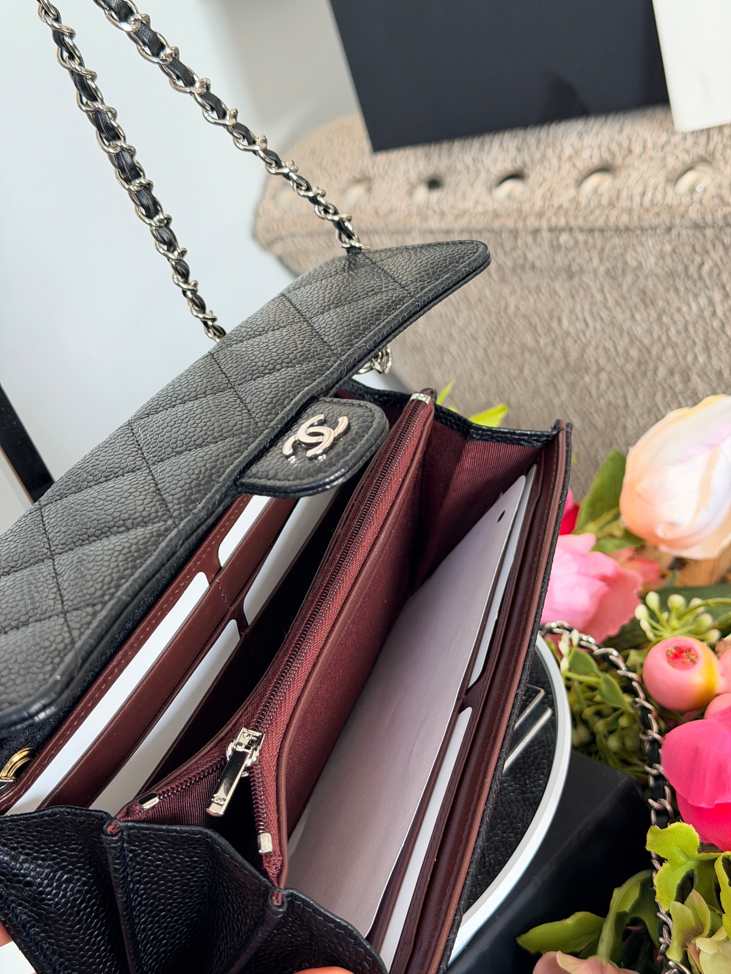 Chanel Long Wallet 2019 Black Caviar Leather Silver Hardware