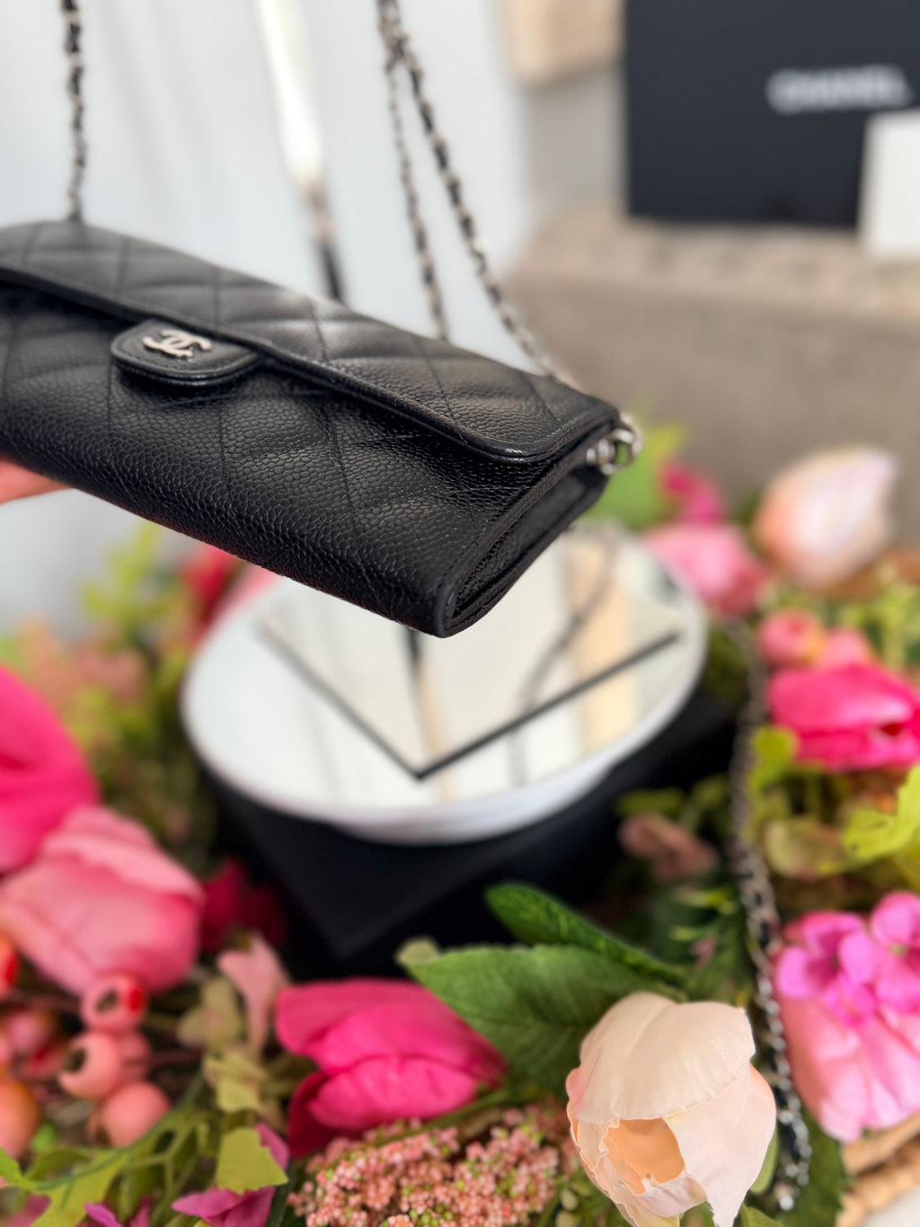 Chanel Long Wallet 2019 Black Caviar Leather Silver Hardware