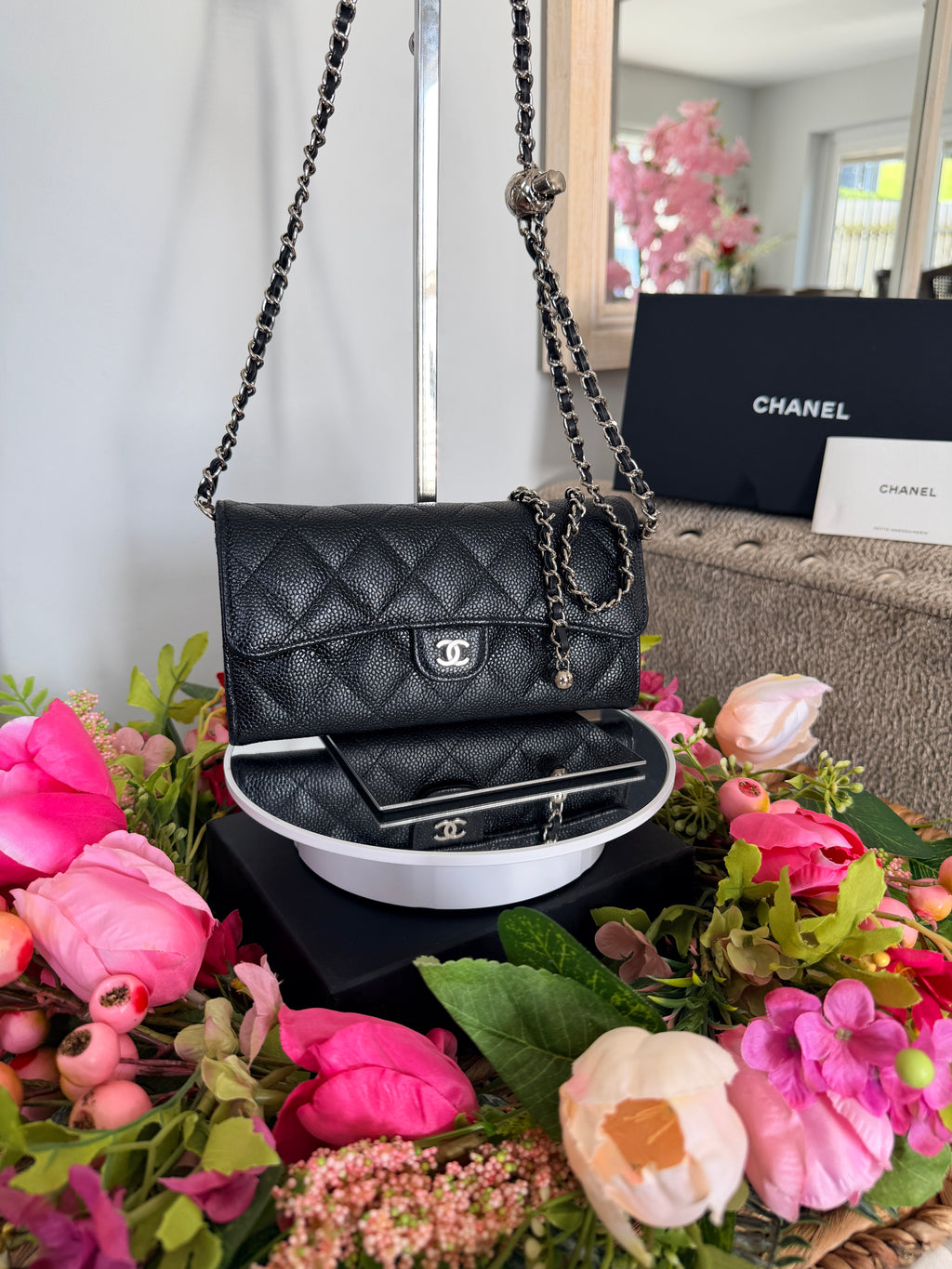 Chanel Long Wallet 2019 Black Caviar Leather Silver Hardware