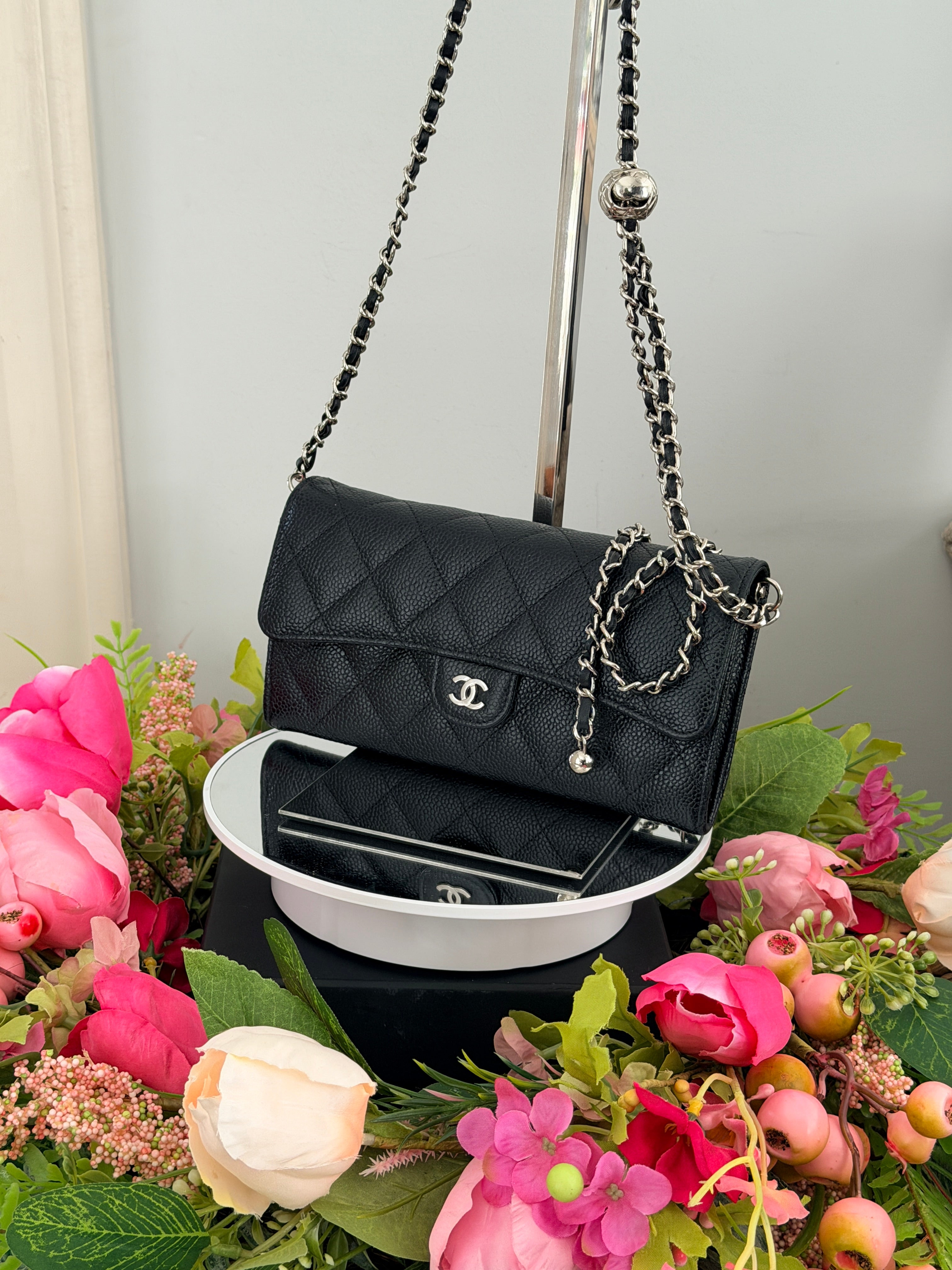 Chanel Long Wallet 2019 Black Caviar Leather Silver Hardware