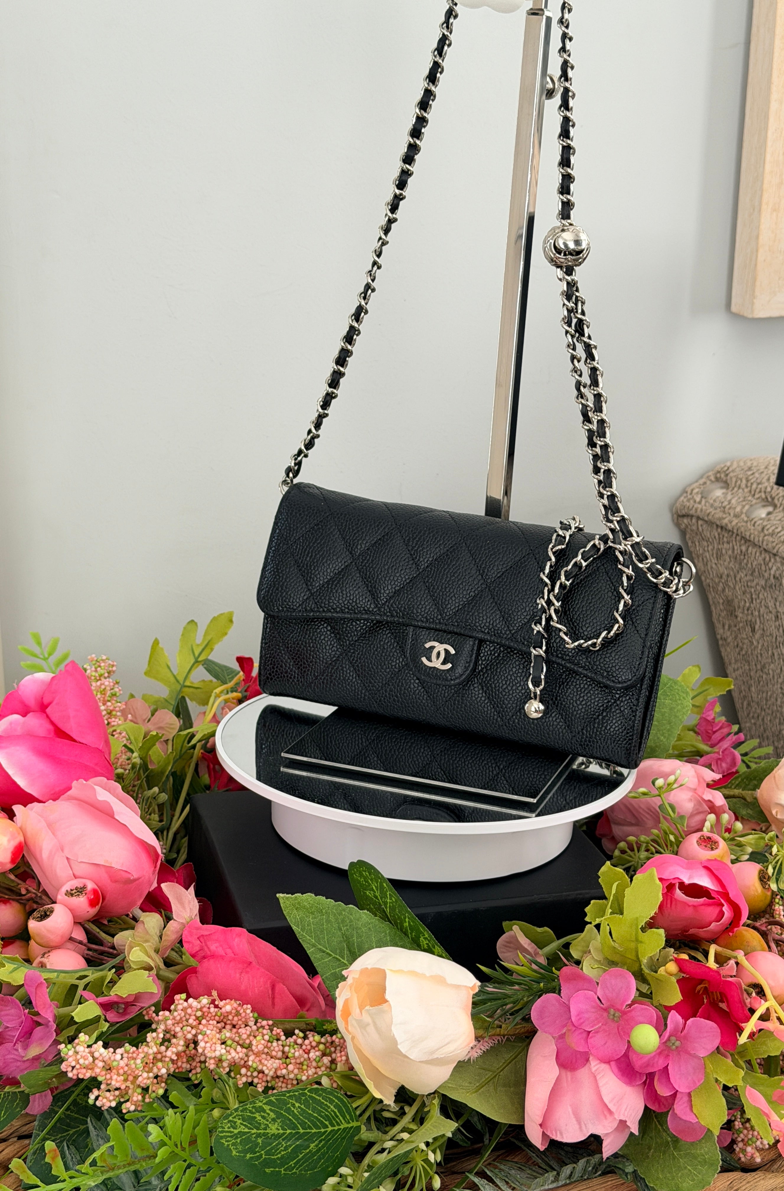 Chanel Long Wallet 2019 Black Caviar Leather Silver Hardware