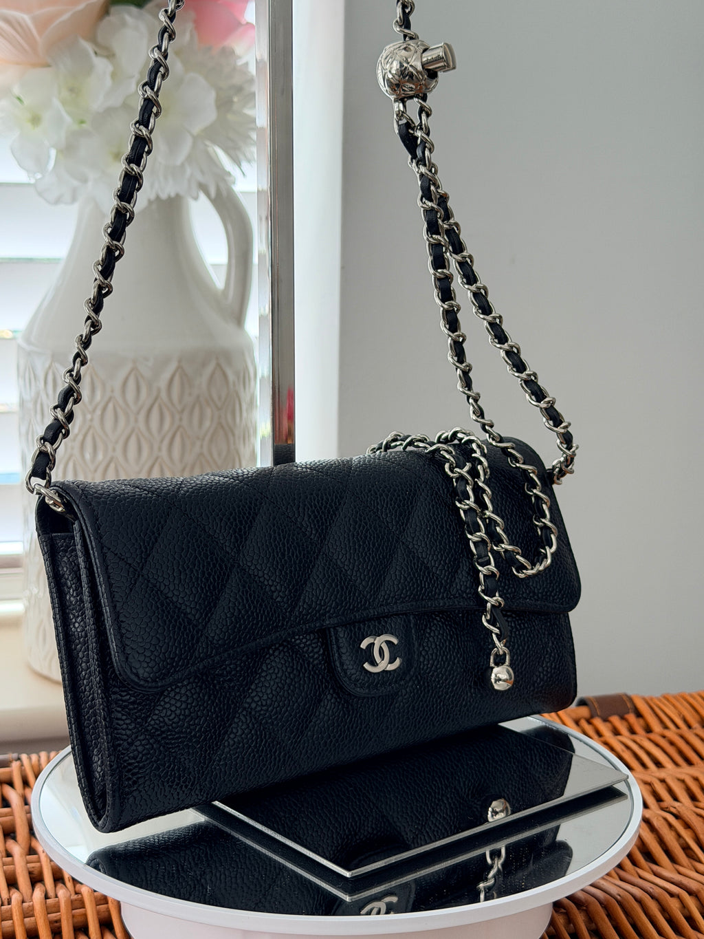 Chanel Long Wallet 2019 Black Caviar Leather Silver Hardware