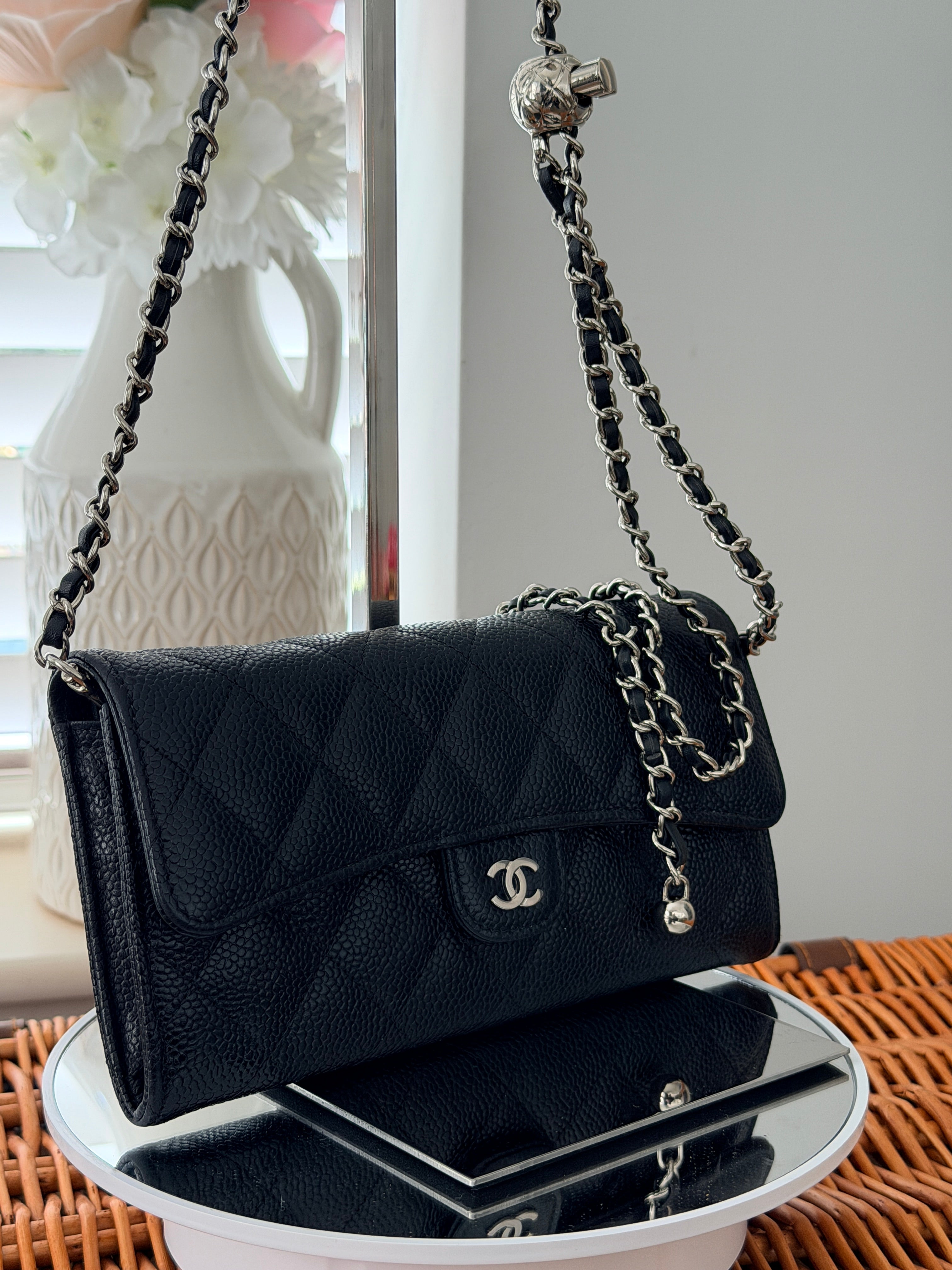 Chanel Long Wallet 2019 Black Caviar Leather Silver Hardware