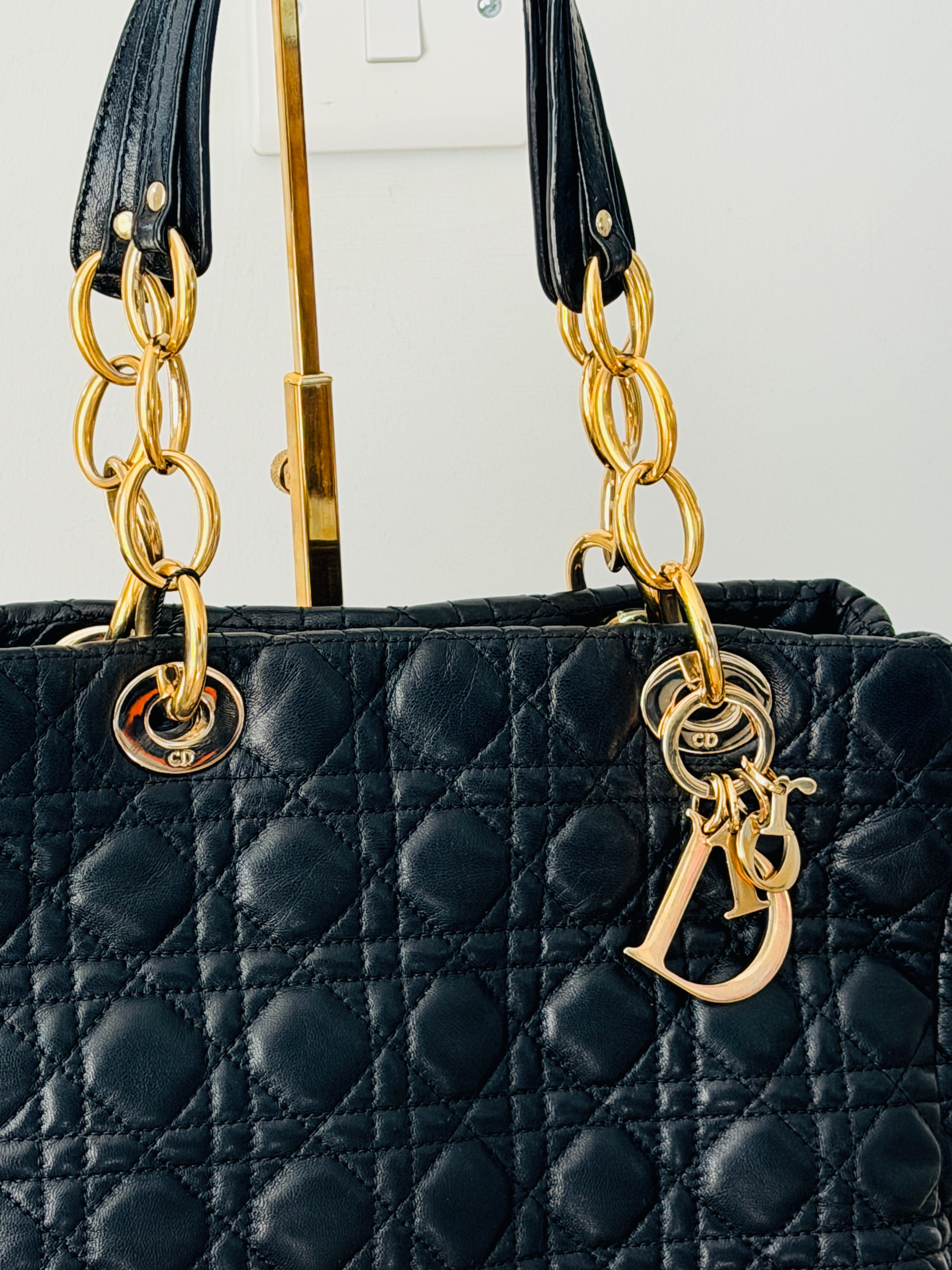 Christian Dior Small Tote Bag Black Leather Gold Hardware