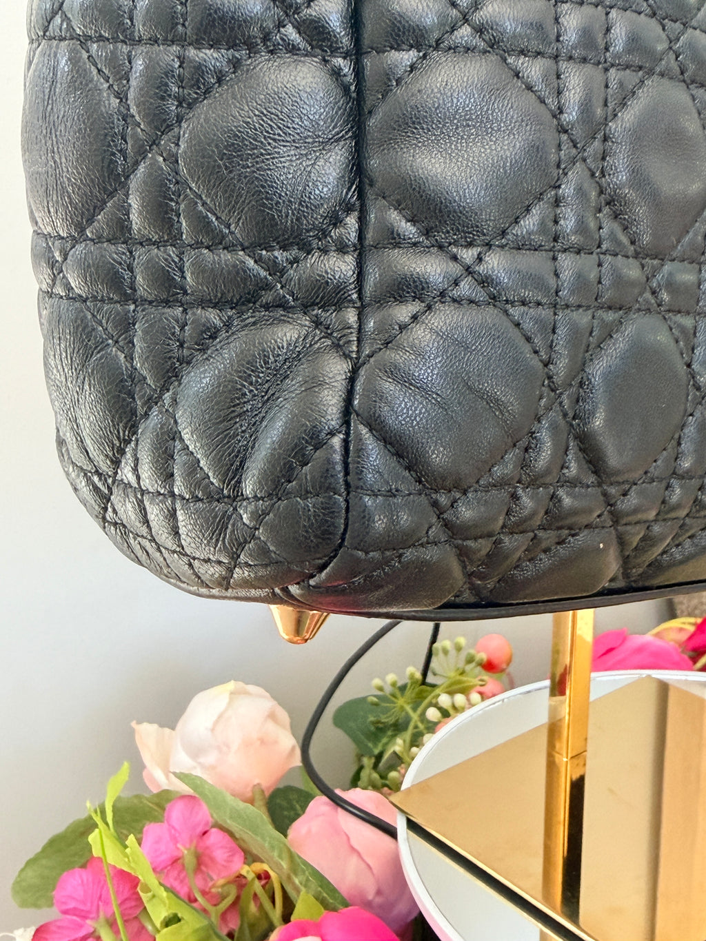 Christian Dior Small Tote Bag Black Leather Gold Hardware